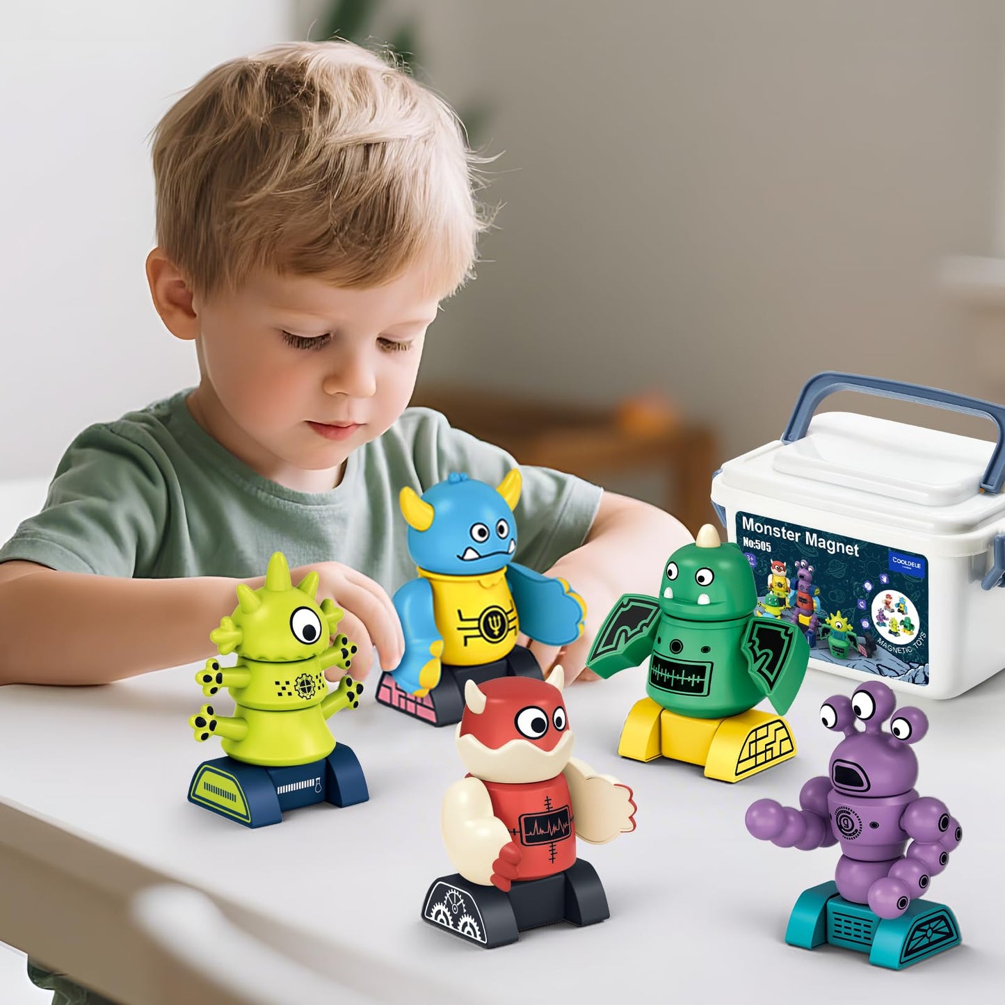 Cooldele STEM Magnetic Robot Toys for Kids Ages 3 4 5 6 7 8, Transformable Stacking Robots and Monsters with Storage Box,Awesome Birthday Xmas Gift for Boys Girls Kids Ages 3-8