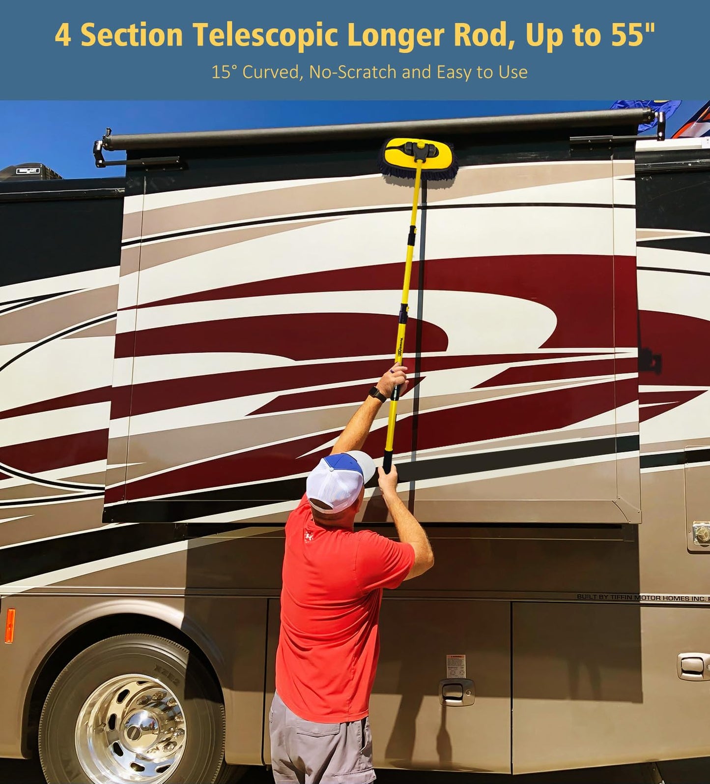 YeewayVeh 140cm 55" Car Wash Brush Mop with Long Handle, 15° Curved Car Wash Cleaning Kit Extendable Microfiber Sponge with Storage Bag for Truck RV Camper Cleaning (2 x Mop Head Cover)