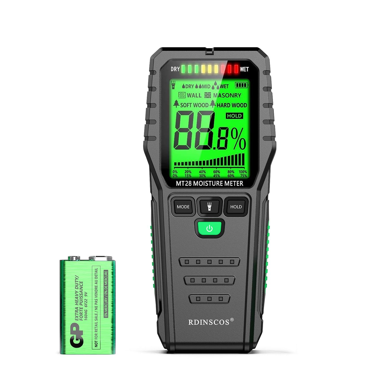 RDINSCOS MT28 Pinless Moisture Meter for Non-Destructive Moisture Detection in Wall, Wood, and Floor Comes with 9v Battery