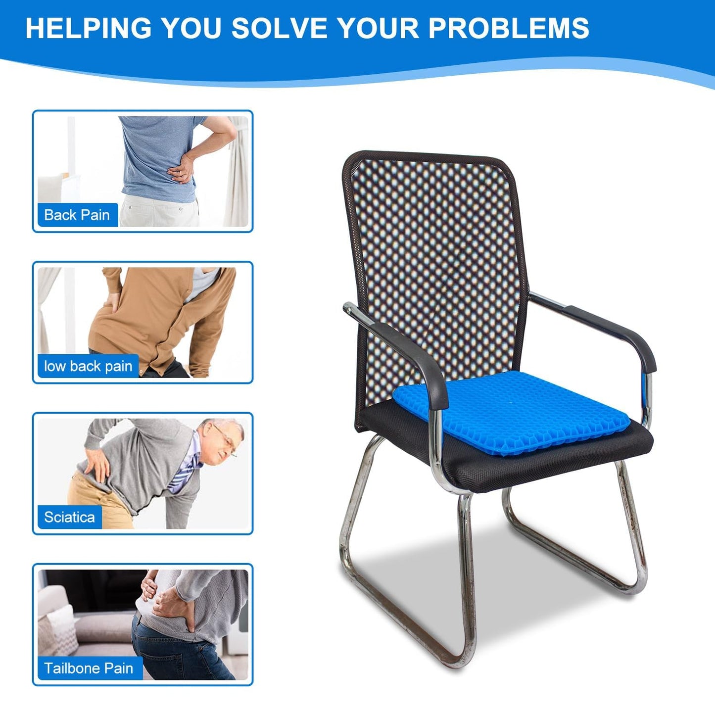 Gel Seat Cushion for Long Sitting with Non-Slip Cover,Soft & Breathable,Seat Cushion for Desk Chair,Wheelchair,Car,Office chair,stadium,airplane,blue support,air plane,bleacher,booster,sporting events
