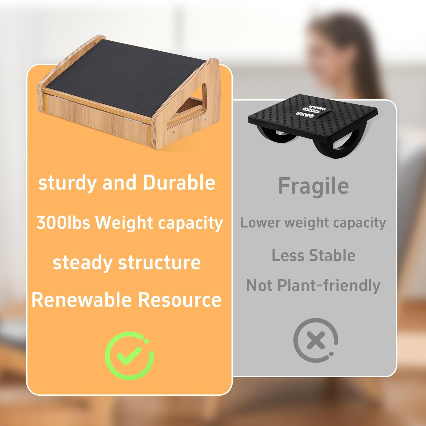 AKOZLIN Adjustable Footrest Under Desk Wooden with Comfort Anti-Slip Surface 3 Height Position Foot Pedal Ergonomic Posture Support Adjustable Foot Stool for Office and Home