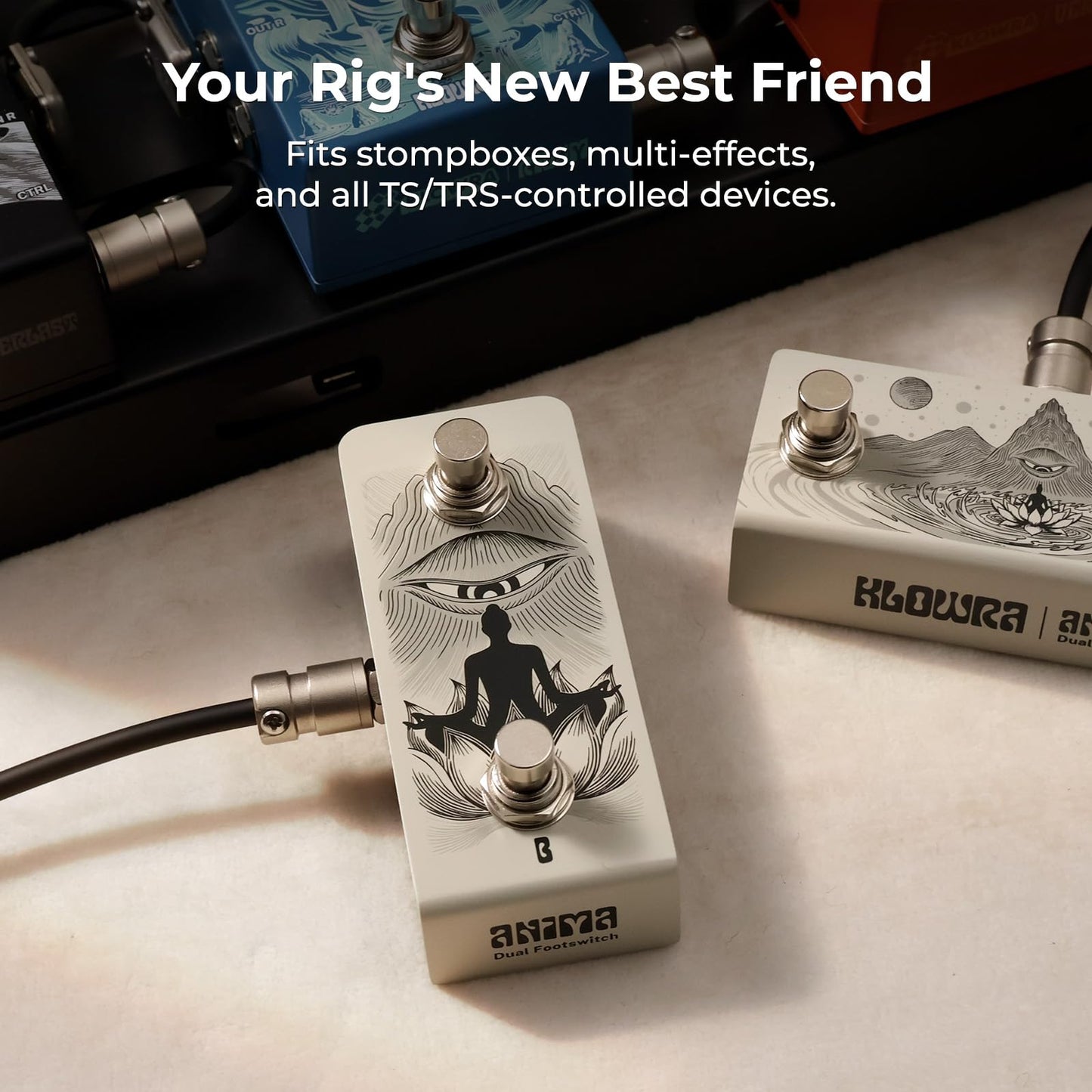 Klowra Anima Dual Footswitch Pedal - Dual Momentary TRS Footswitch Controller for Guitar Pedals, Passive Design, Includes TRS Cable, Compact Pedalboard Switch (Anima Khaki)
