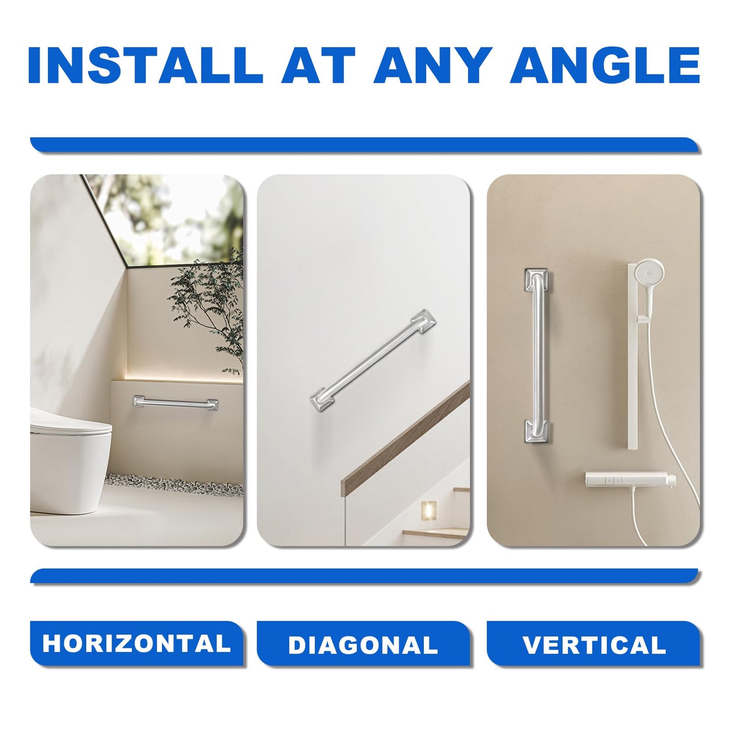 Bathroom Grab Bars Stainless Steel Handrail ADA Compliant 500lbs bathtubs and Showers Toilet Handle Safety for Handicap, Elderly, Disabled, Injury (24inches 2 Pack)