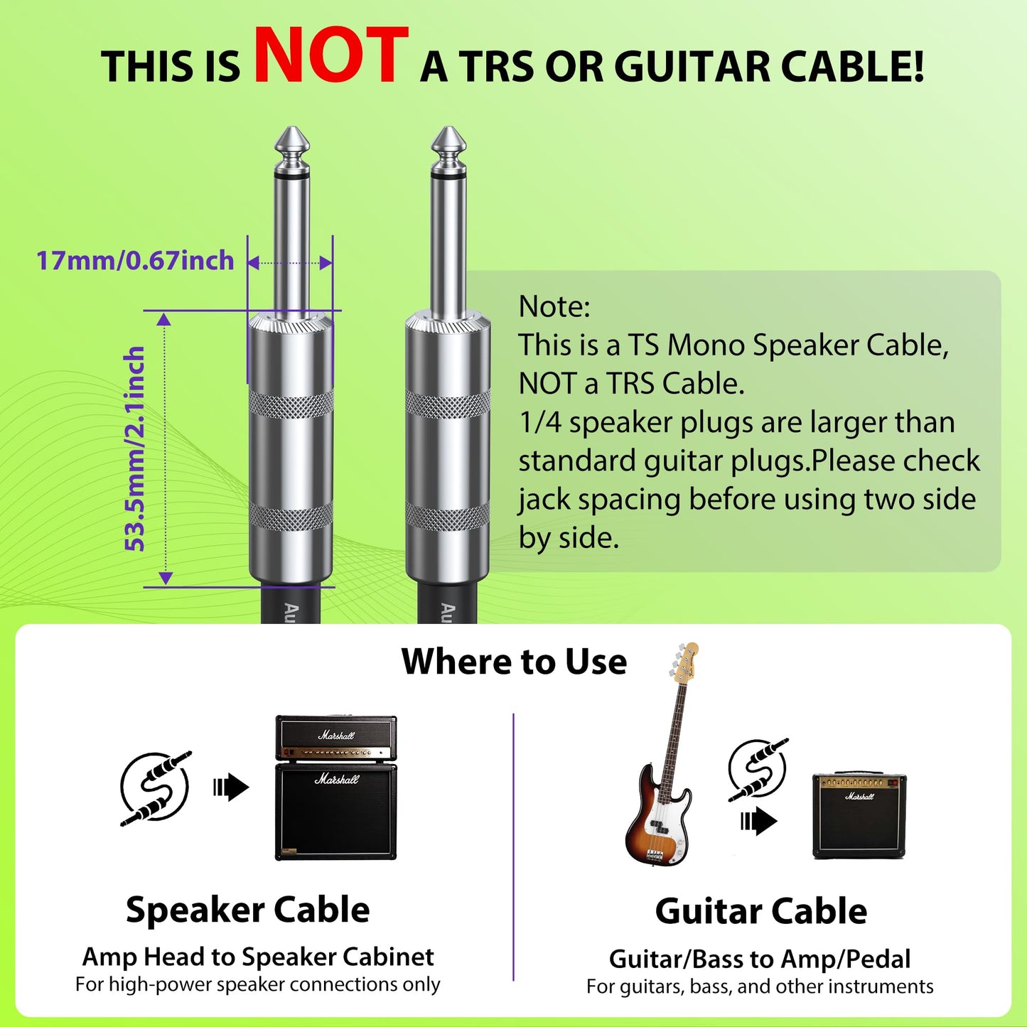 AA AUDIO ACCESSORY 12 AWG OFC Speaker Cable 1/4 Inch 6.6ft Nylon Braided, Noiseless Design Triple(2 Copper&Al-Foil) Shielded Guitar Amp Head to Cabinet Cable for Marshall Boss Fender High-Watt Amp Cab