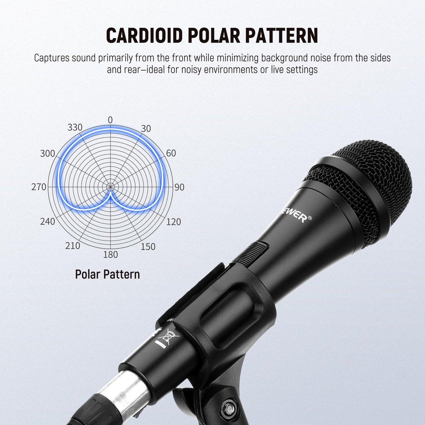 Neewer Cardioid Dynamic Microphone with XLR Male to XLR Female Cable, Rigid Metal Construction for Professional Musical Instrument Pickup, Vocals, Broadcasting, Speech, Black (NW-040)