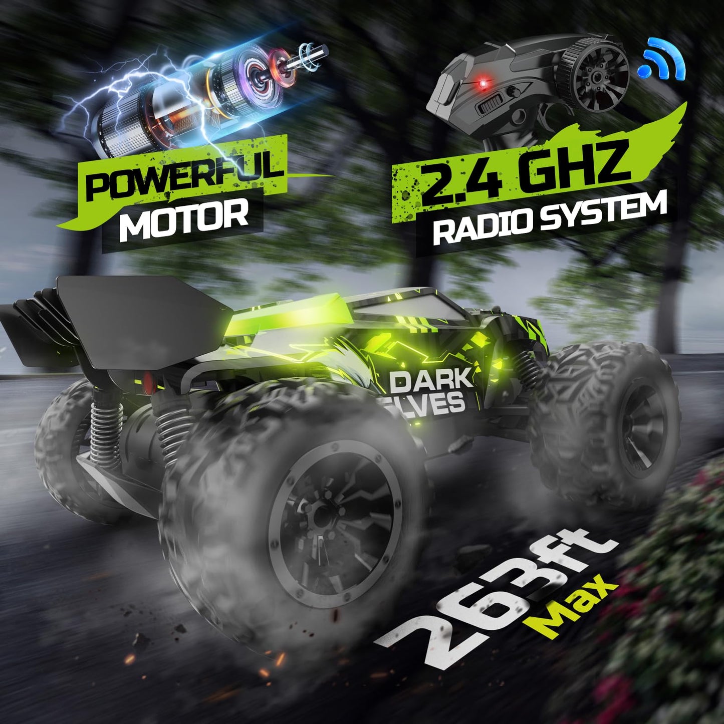 DEERC RC Car W/LED Car Shell, 2.4GHz Remote Control Cars, All Terrain RC Truck W/ 2 Rechargeable Batteries, 40 mins Playtime, Rock Crawler, Monster Truck Gift Toys for Beginners Kids Boys Adults