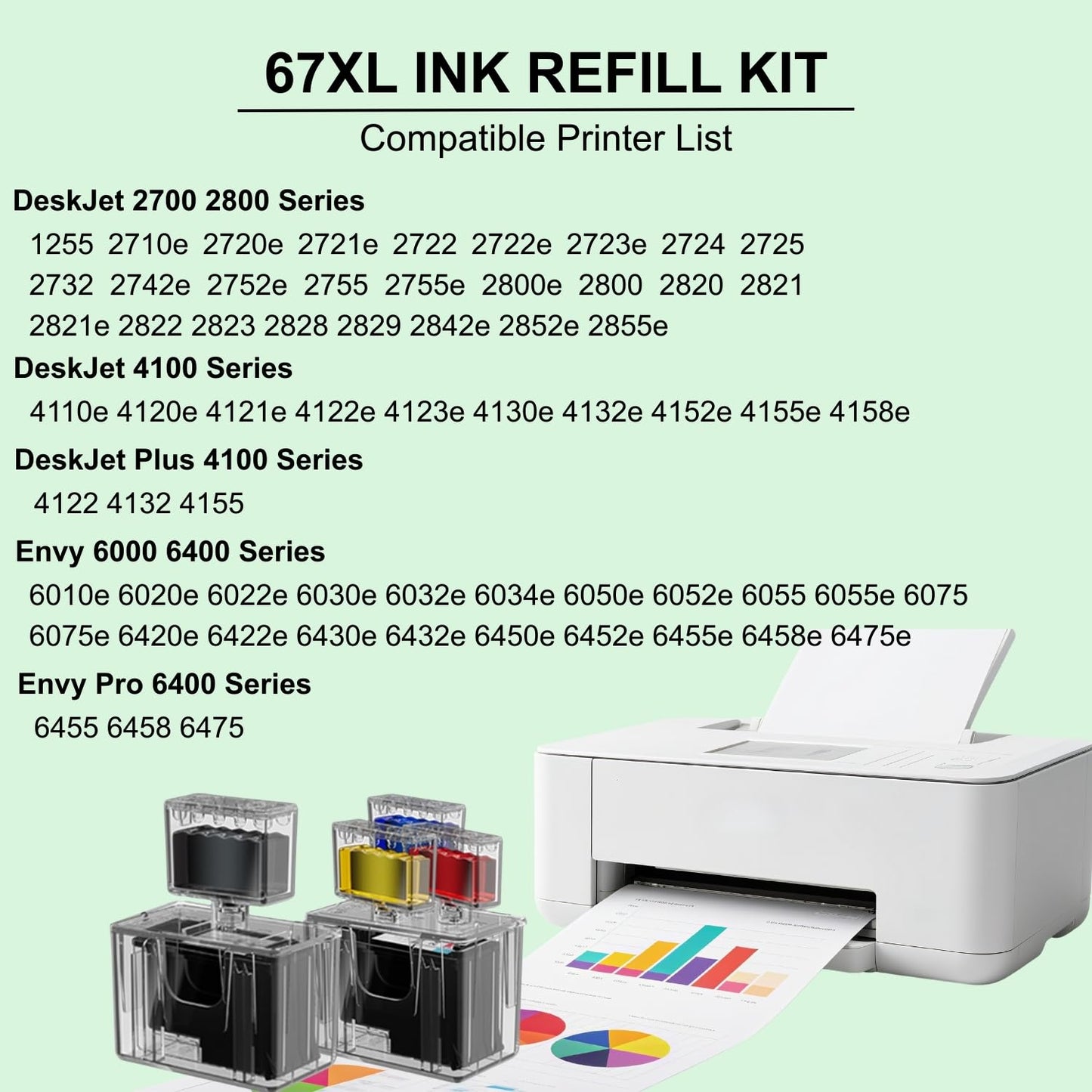 67XL Ink Refill Kit for HP 67 XL Ink Cartridges Compatible for HP 67 Black Color Combo Pack Works with Deskjet 2855e 2755e 2700 4155 Envy 6000 6055e 6400 6455e Cartridges, 9 Pack (3BK/2C/2M/2Y)