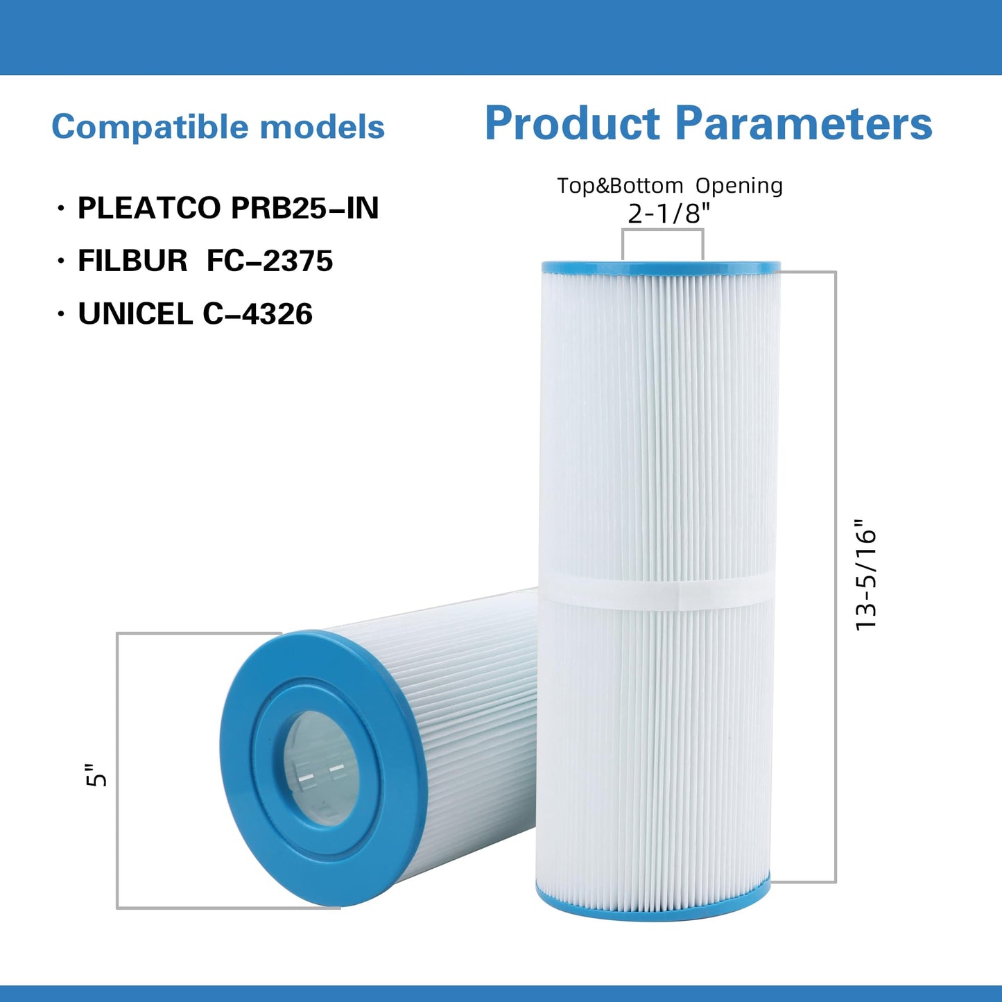 AmiBbon PRB25-IN Spa Filters, Replaces for Unicel C-4326, Filbur FC-2375, FC-2370, Guardian 413-106, 817-2500, 17-2327, 33521, 25392, 303909, R173429, 25 sq.ft. 5X13 Drop in Hot Tub Filter 2 Pack