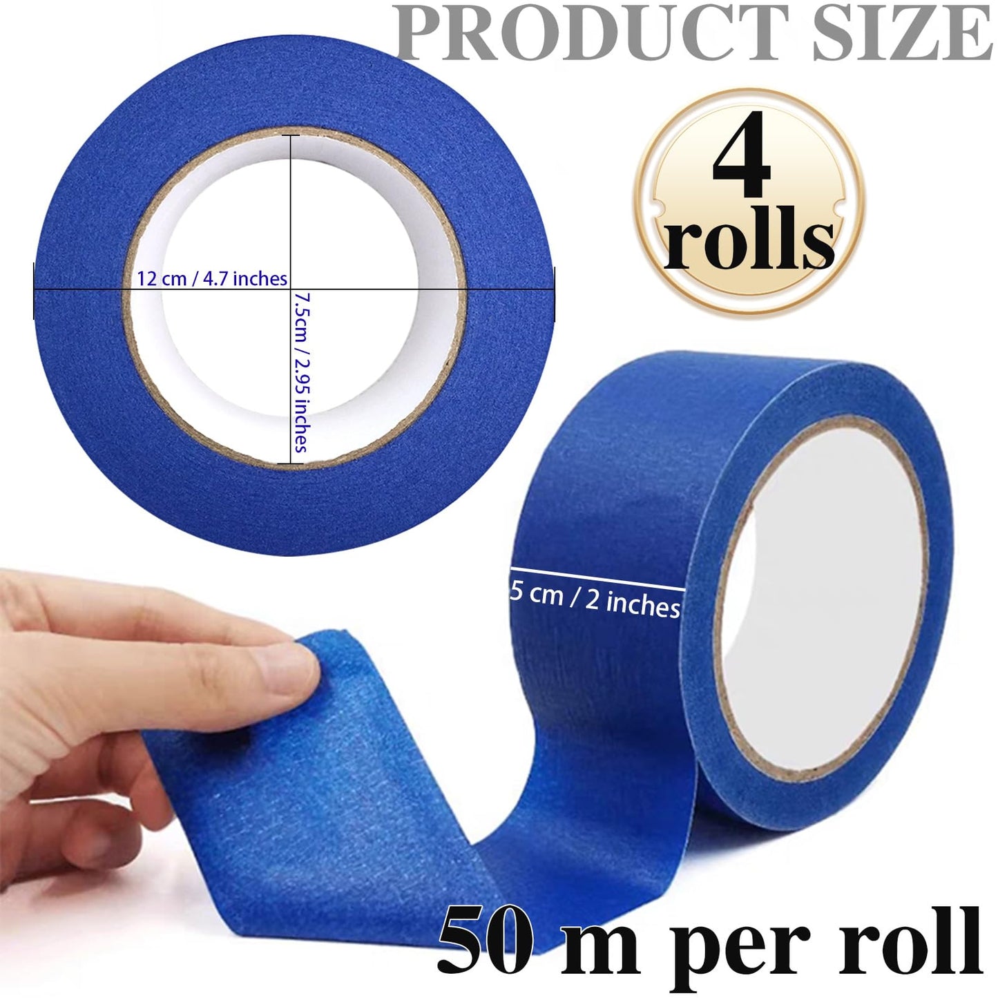 Blue Painters Tape, 10 Packs Painter Tape for General Purpose Use, UV Anti Residue Free, Wall Painting Masking with Sharp Lines for Painting Job, 50mm X 50m X 10 Rolls, 500m in Total.