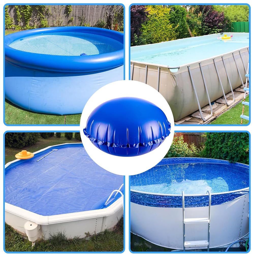 4 pcs 4 * 4 Ft Pool Pillows for Above Ground Pools Round Pool Pillow for Winter Winterizing Closing Air Pillow Cold Resistant 0.3mm Thick with 4 pcs 49Ft Ropes for Supporting Pool Covers