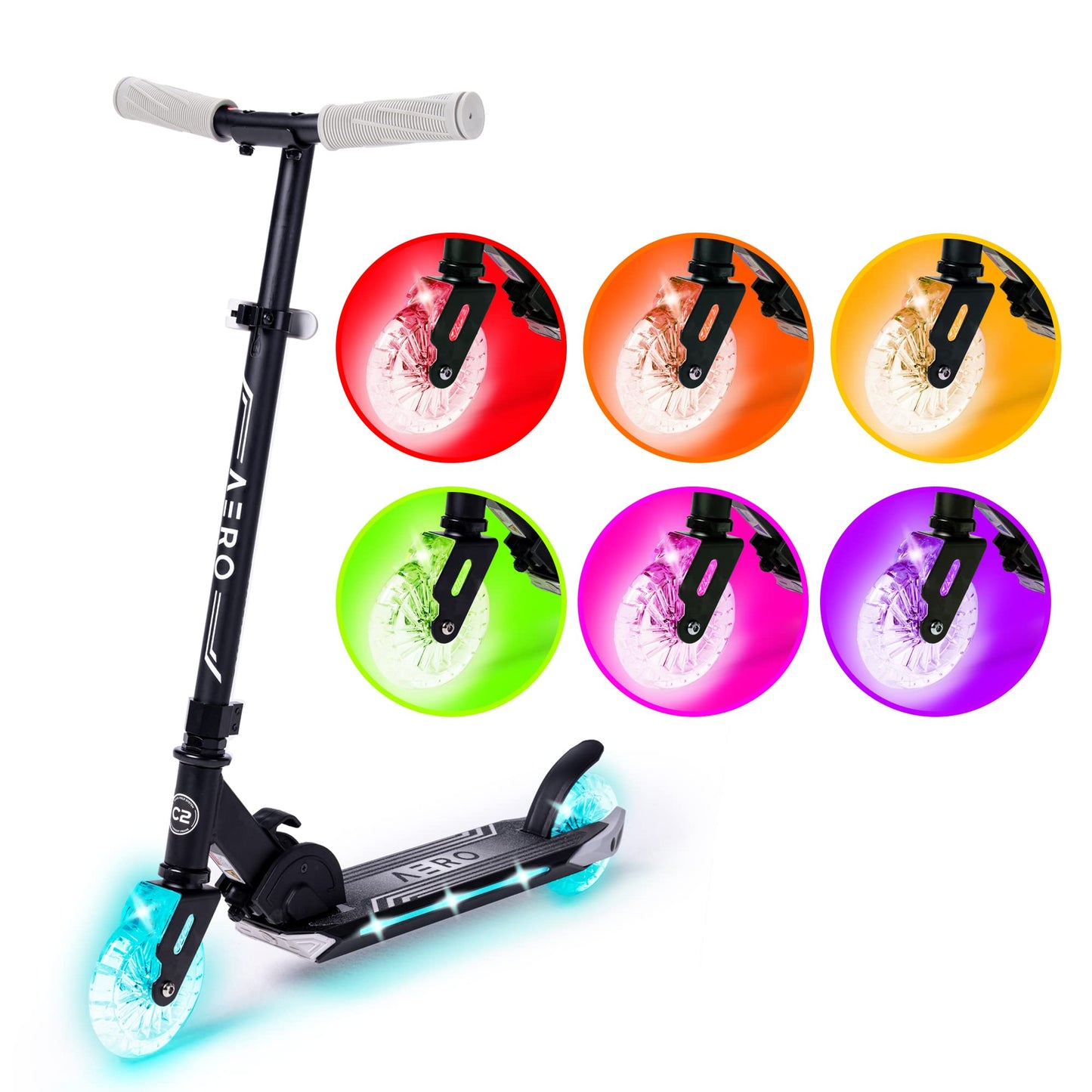 Aero Scooter for Kids 5-7 with Dynamic Lights | Boys Girls 2 Wheels Kick Scooter | Foldable & Height Adjustable, 110lbs Max