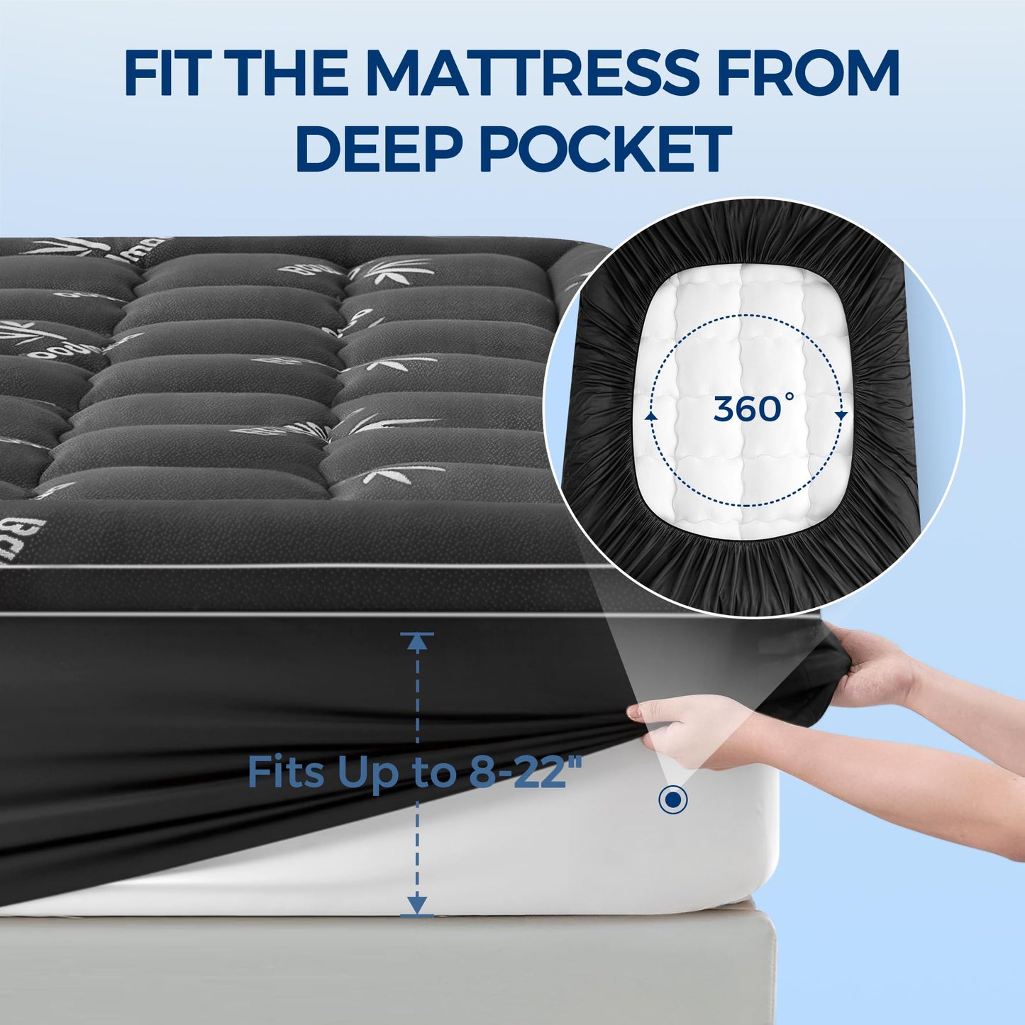 Bamboo Mattress Topper Queen Size, Soft Breathable Extra Thick Pillow Top Mattress Pad with Stretchable Pockets for 8-21 inches Mattress for Back Pain Relief (60x80 inch) Dark Gray