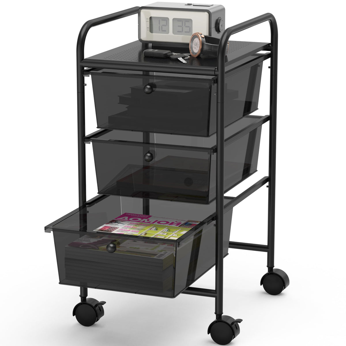 Simple Houseware 3-Drawers Rolling Storage Utility Cart Organizer with Wheels for Office, Black