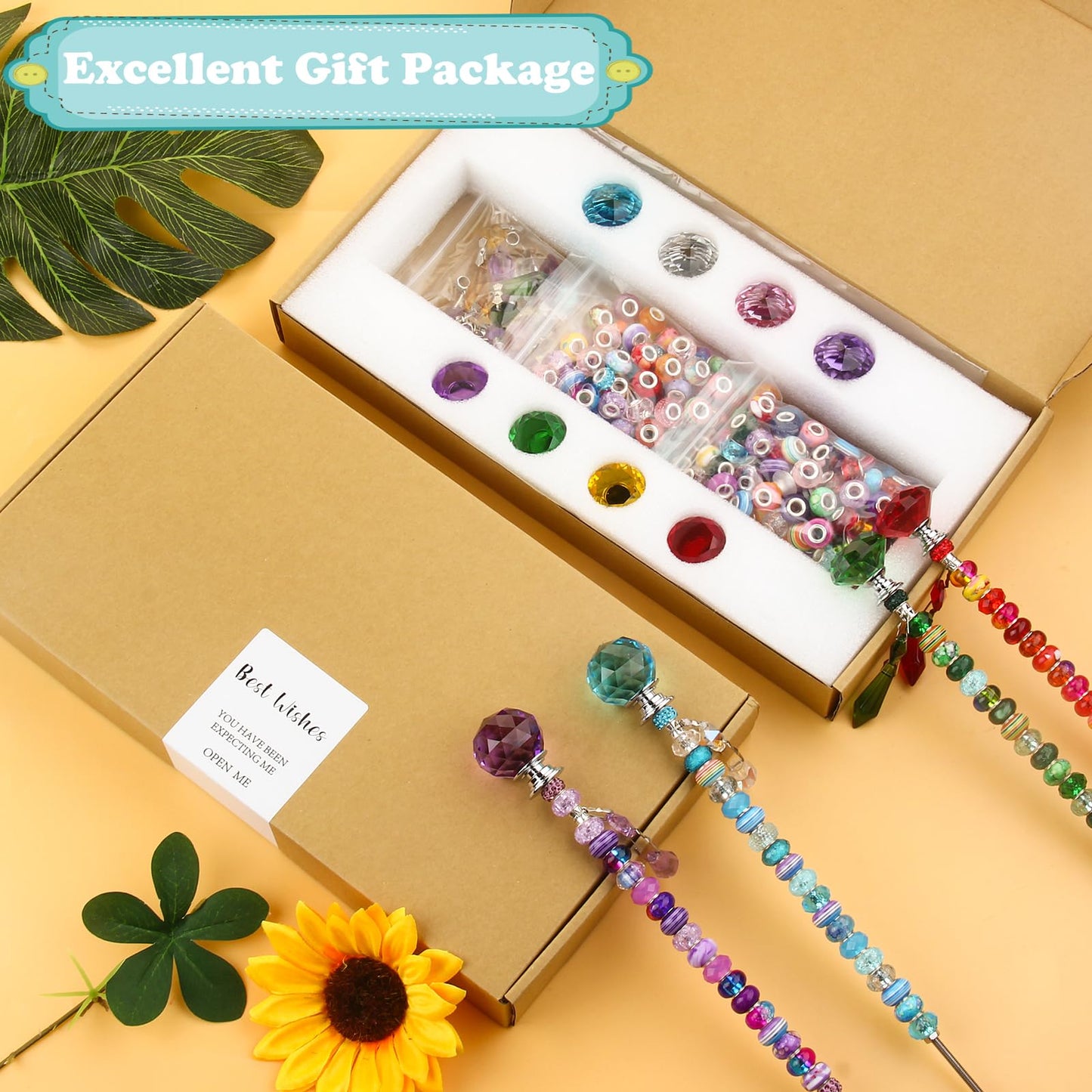 192Pcs DIY Fairy Wand Beaded Garden Stakes Kit, Fairy Wands Kit with Sparkling Crystal Pendants, Suitable for Different Holidays Garden Stakes Decorative Outdoor Beadable Items(10IN)