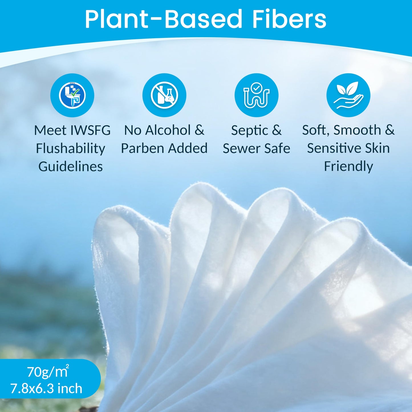 WONDERFUL Flushable Wipes, Unscented 100% Plant-Based Wet Butt Wipe for Adults & Kids, Sewer Septic Safe, Gentle for Sensitive Skin, Wipes Flushable Pack for Bathroom & Travel, 6-Pack (360 Counts)