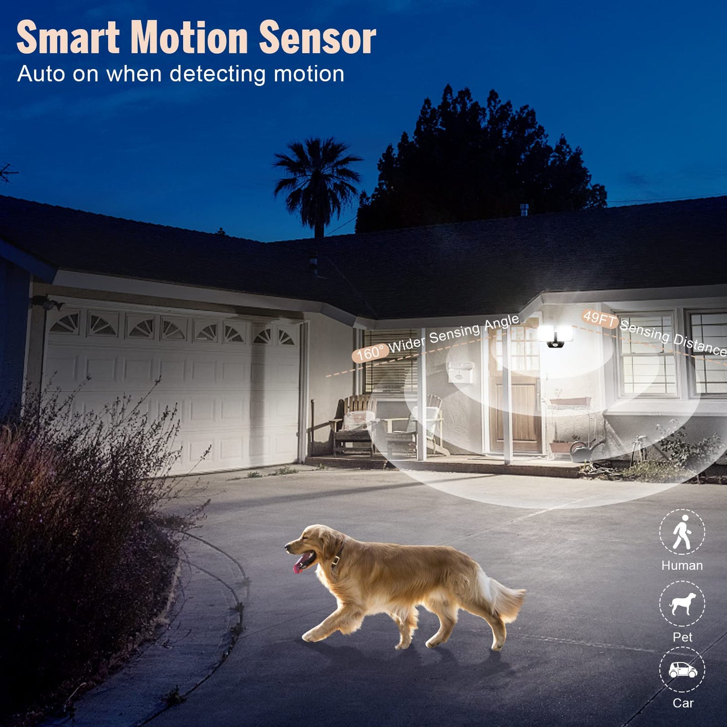 Battery Powered Motion Sensor Security Light,5000K 1000LM High Brightness,6 -Month Battery Life,No Wiring Installation,49FT Sensing Distance,Indoors or Outdoor Used,2-Year Warranty