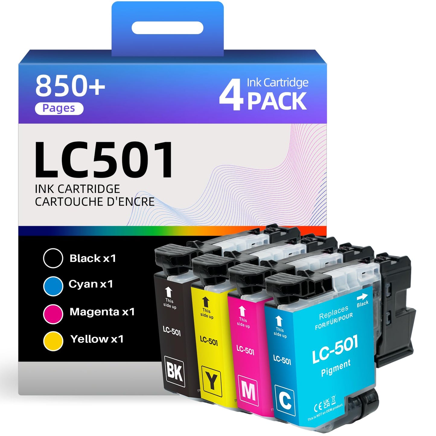 LC501 Ink Cartridges LC501 Ink Compatible for Brother LC501 Ink Cartridge LC501XL Work with Work Smart MFC-J1410DW MFC-J1260W MFC-J1360DW Printers LC501 Black Cyan Magenta Yellow