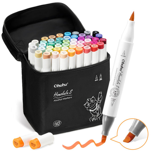 Ohuhu Alcohol Markers Brush and Soft Chisel: AP Certificated 48-color Dual Tips Drawing Markers for Artists Beginners Adults Cozy Coloring Illustration Sketching - Honolulu S - Refillable