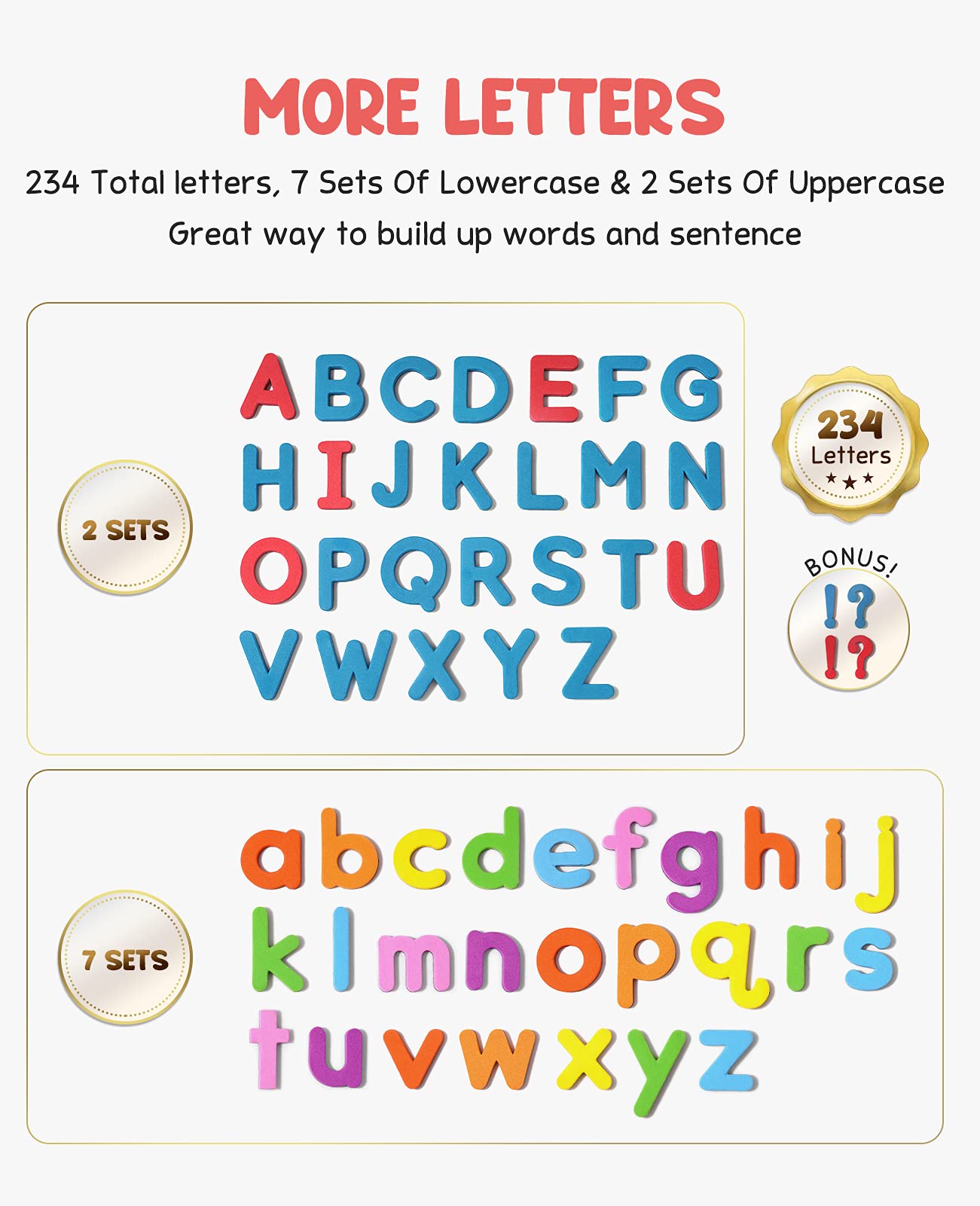 Classroom Magnetic Alphabet Letters Kit 234 Pcs with Double-Side Magnet Board - Gamenote Foam Alphabet Letters for Preschool Kids Toddler Spelling and Learning Colorful