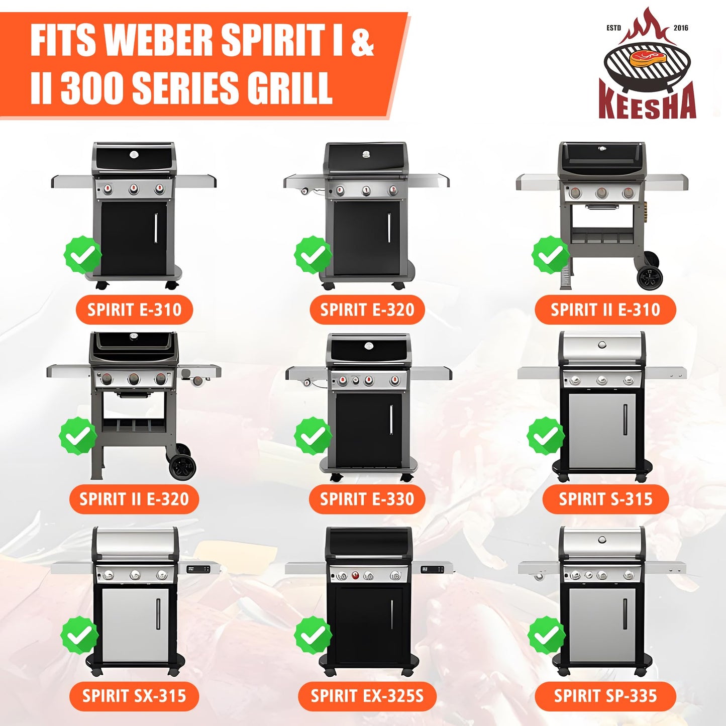 7638 Grill Grates for Weber Spirit 300 and GS4 Spirit II 300 Series E/S-310/320/330 Parts, Replacement for Weber 7638 7639, 7.02mm Premium Solid Food Grade 304 Stainless Steel Cooking Grates