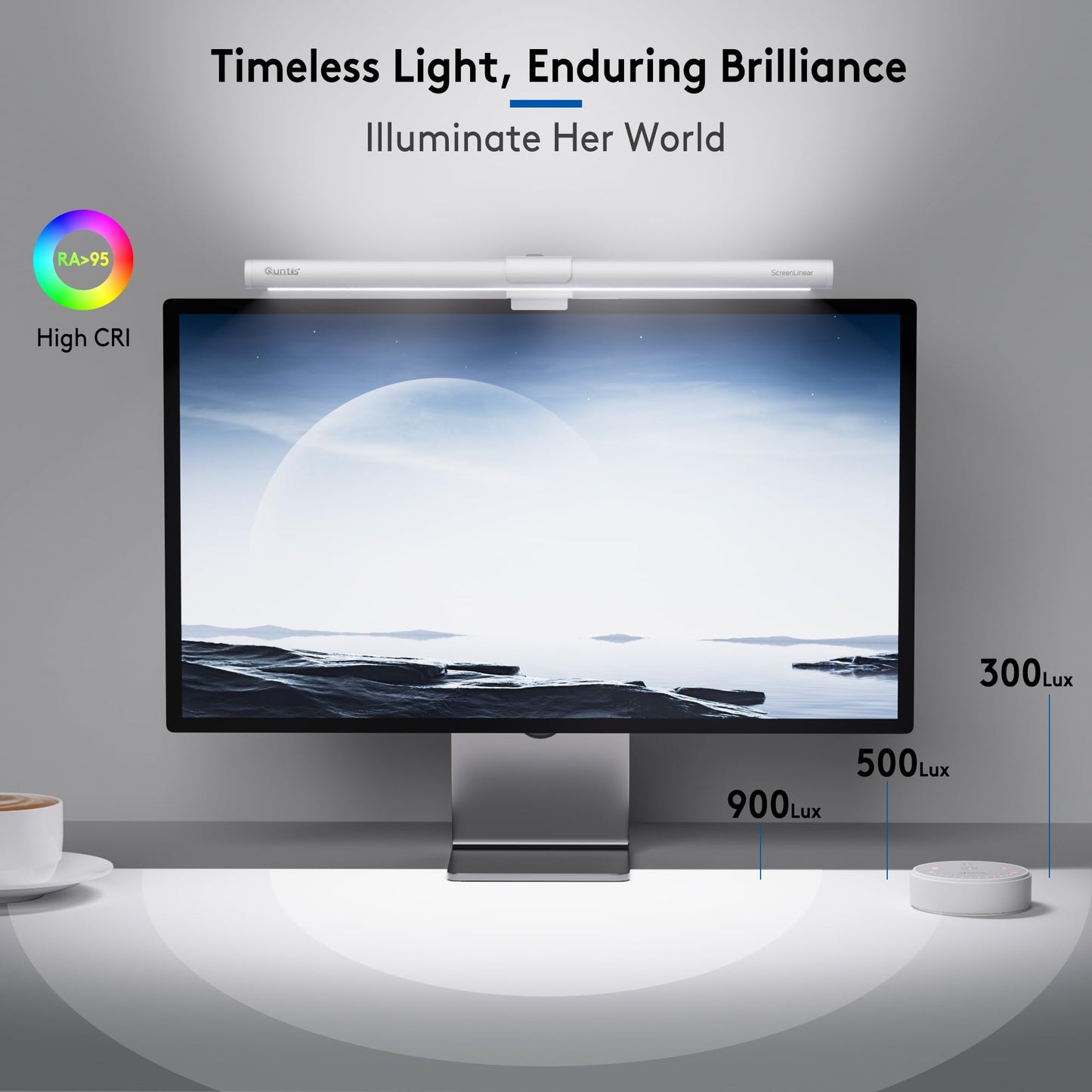 Quntis Monitor Light Bar 16'', Backlight & Camera Base, USB-Powered Space Saving Home Office Desk Lamp with Remote, Eye-Care No Glare Computer Light for Curved Gaming Monitors Reading Study, White