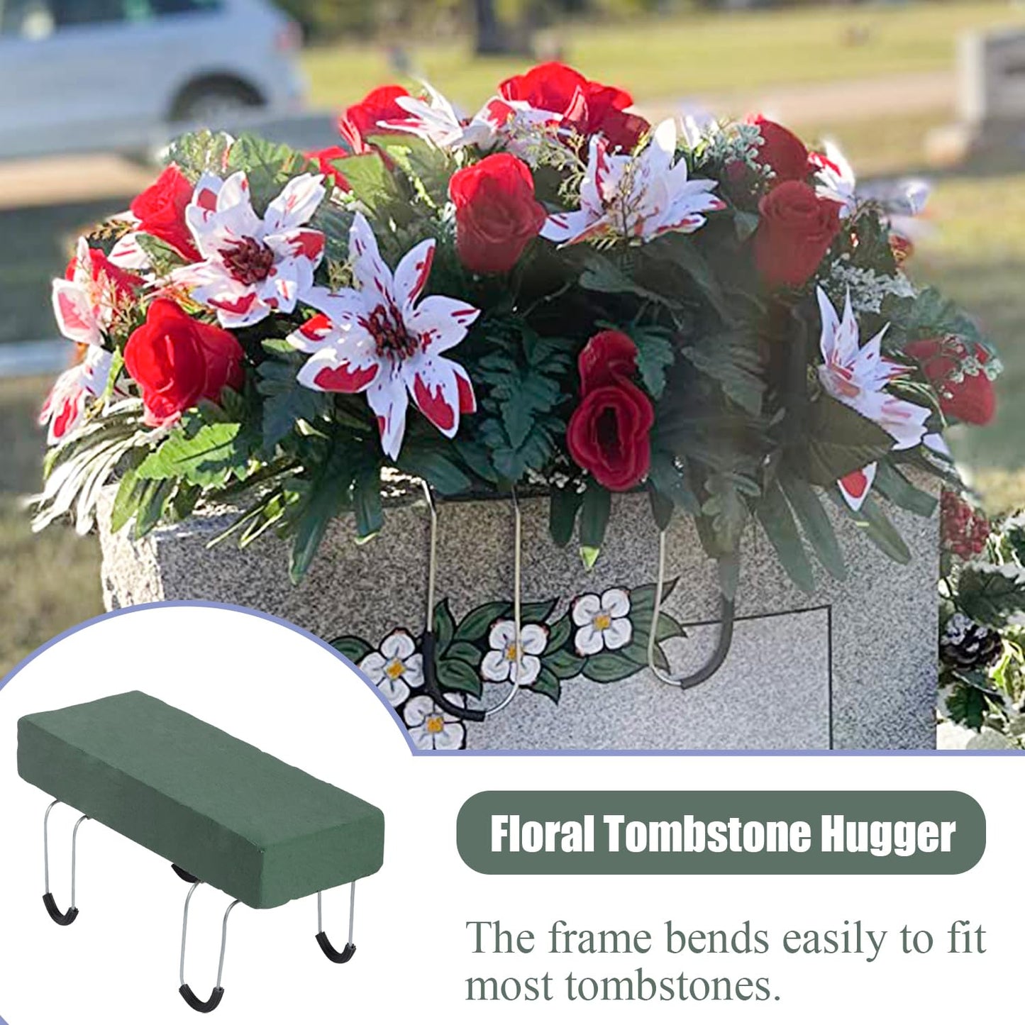 4Packs Headstone Flower Saddles Gravestone Saddle with Floral Foam for Grave Cemetery Headstones Tombstone Decoration (Blue)