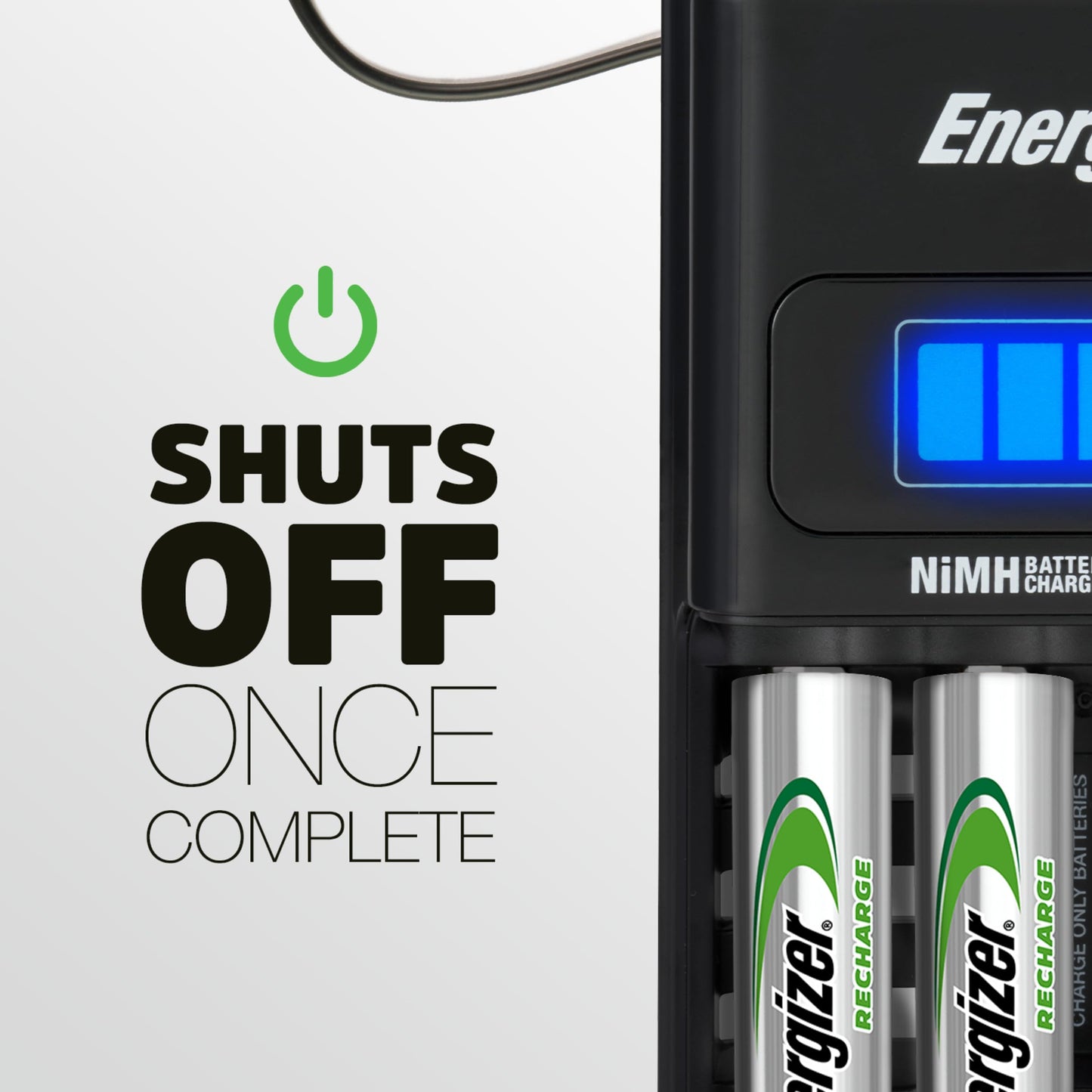 Energizer Rechargeable Battery Charger for C Cell, D Cell, AA, AAA, and 9V Rechargeable Batteries