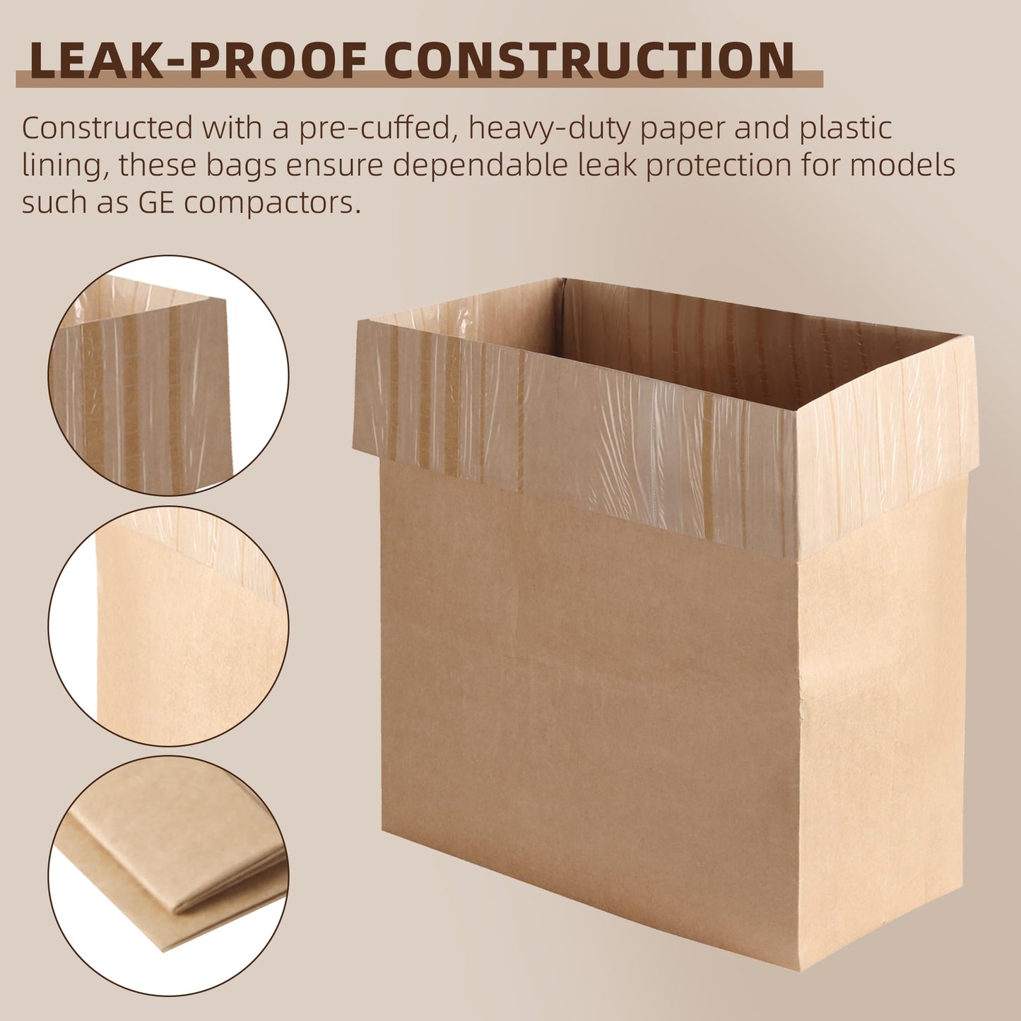 (20-Pack) Calvana Super Strong Compactor Bags, Heavy-Duty Kitchen Paper Trash Bags with Leak Proof Plastic Liner, Reinforced Bottom, Fits GE Model Compactors with Rectangular Containers