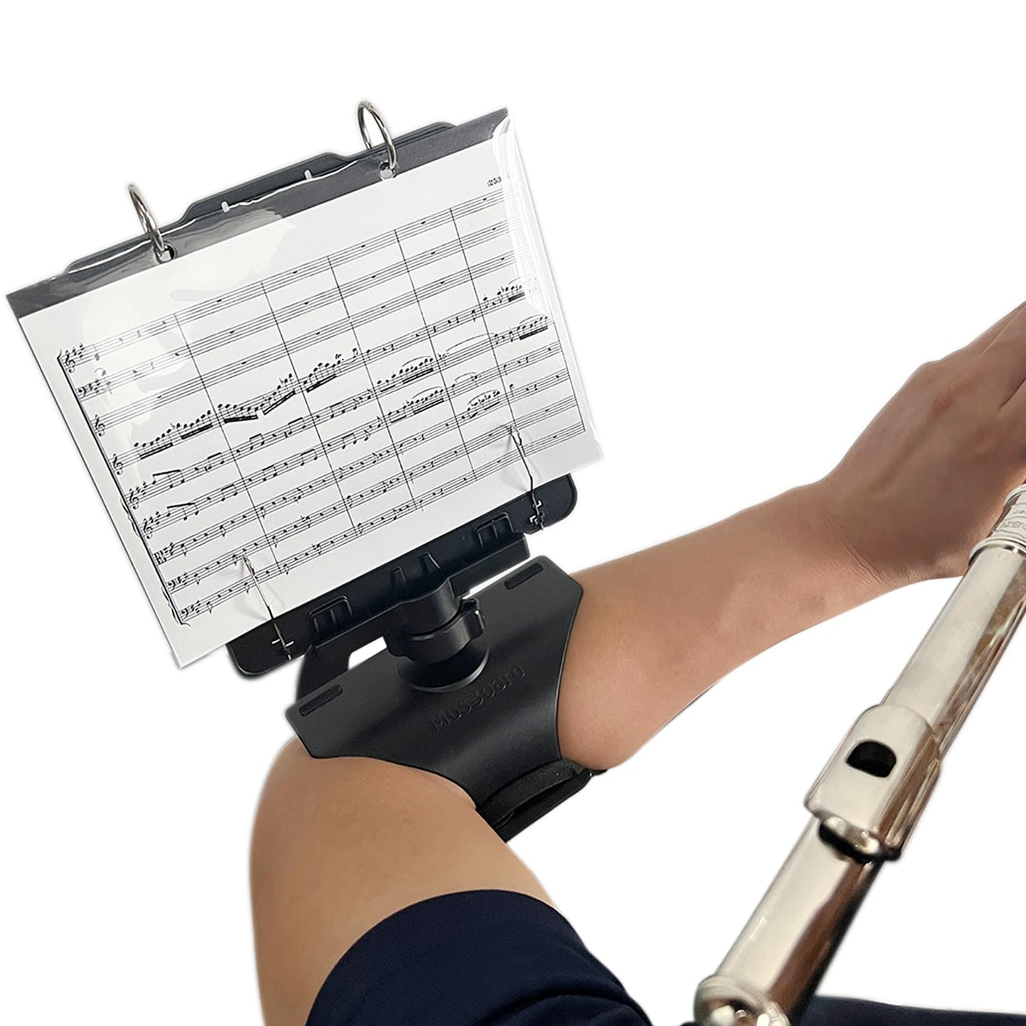 MusBoard Flute Lyre MB-FP10 v2, Adjustable Marching Band Lyre for Flute and Piccolo with Flip Folder, Includes 10 Pieces Double-Sided Folio Pages (Reinforced Version)
