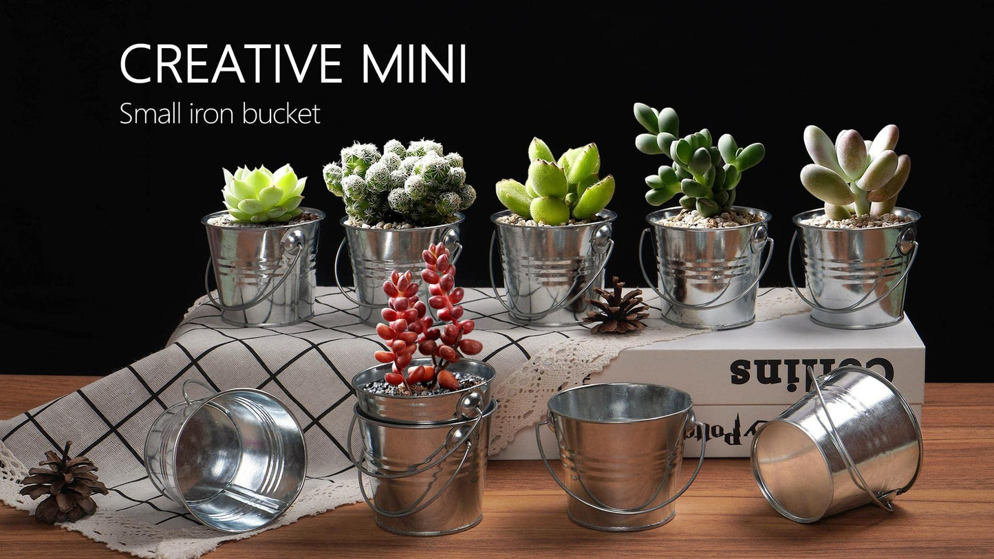 GDYOOSHOW 10pcs 3 inch Tall Galvanized Metal Buckets Mini Planters for Succulent,Centerpieces for Party, Wedding Ornaments. (10pcs mini Buckets)