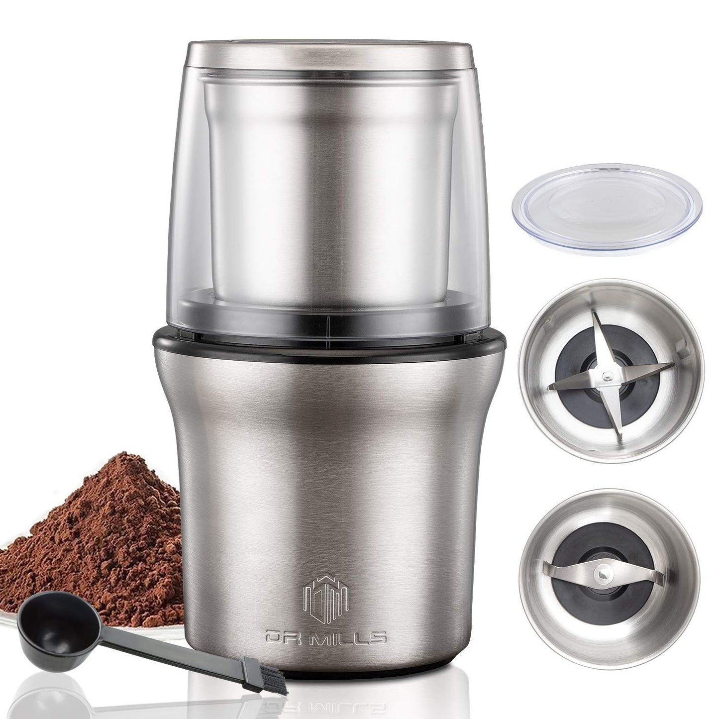 DR MILLS DM-7412M Electric Dried Spice and Coffee Grinder, Grinder and Chopper,Detachable Cup, diswash Free, Blade & Cup Made with SUS304 Stainless Steel