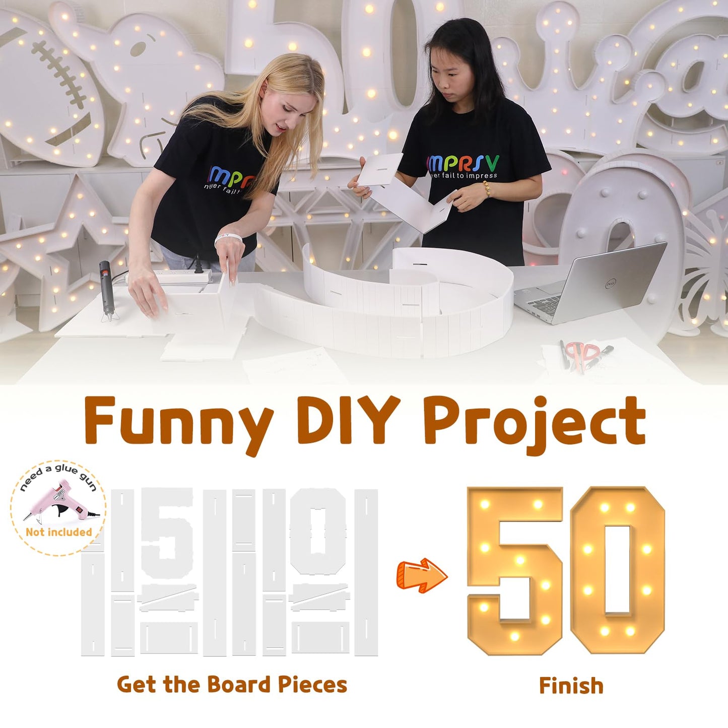imprsv Large 50th Birthday Decorations for Women Men, 3FT Marquee Numbers 50 for Party Decor
