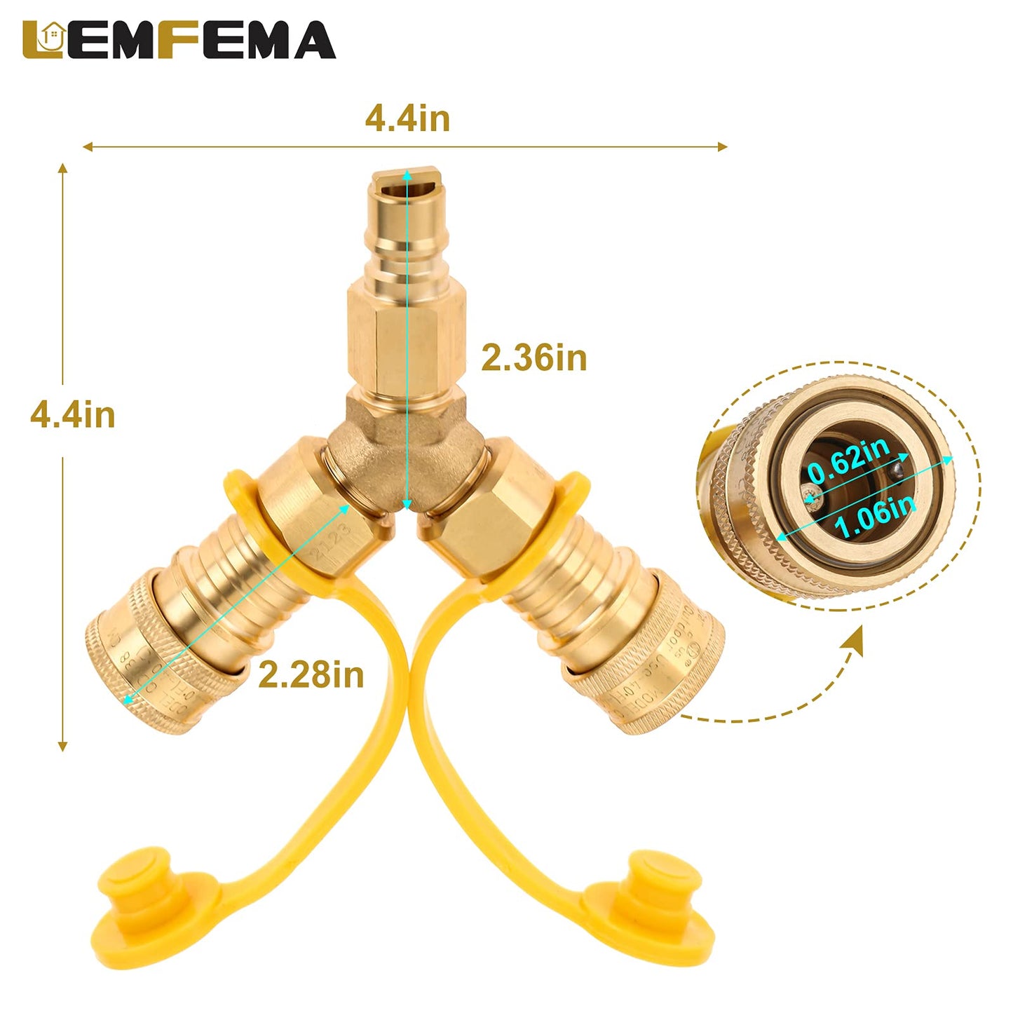 Lemfema 3/8" Gas Y Splitter Quick Disconnect, 2 Way 3/8" Propane Natural Gas Quick Connect, Fit for Natural Gas BBQ, Generator, Camping, Patio Heaters, RV