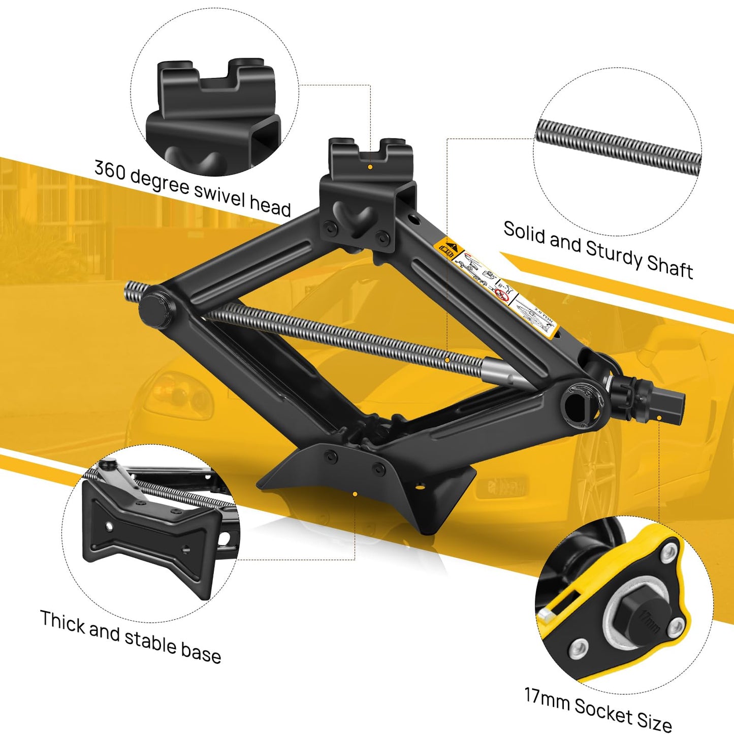 2 Tons (4409 lbs) Scissor Car Jack Kit, Universal Car Emergency with Lug Wrench & Ratchet, Portable Tire Change Perfect for Auto, SUV, MPV Tire Changes & Repairs, Heavy Duty Material