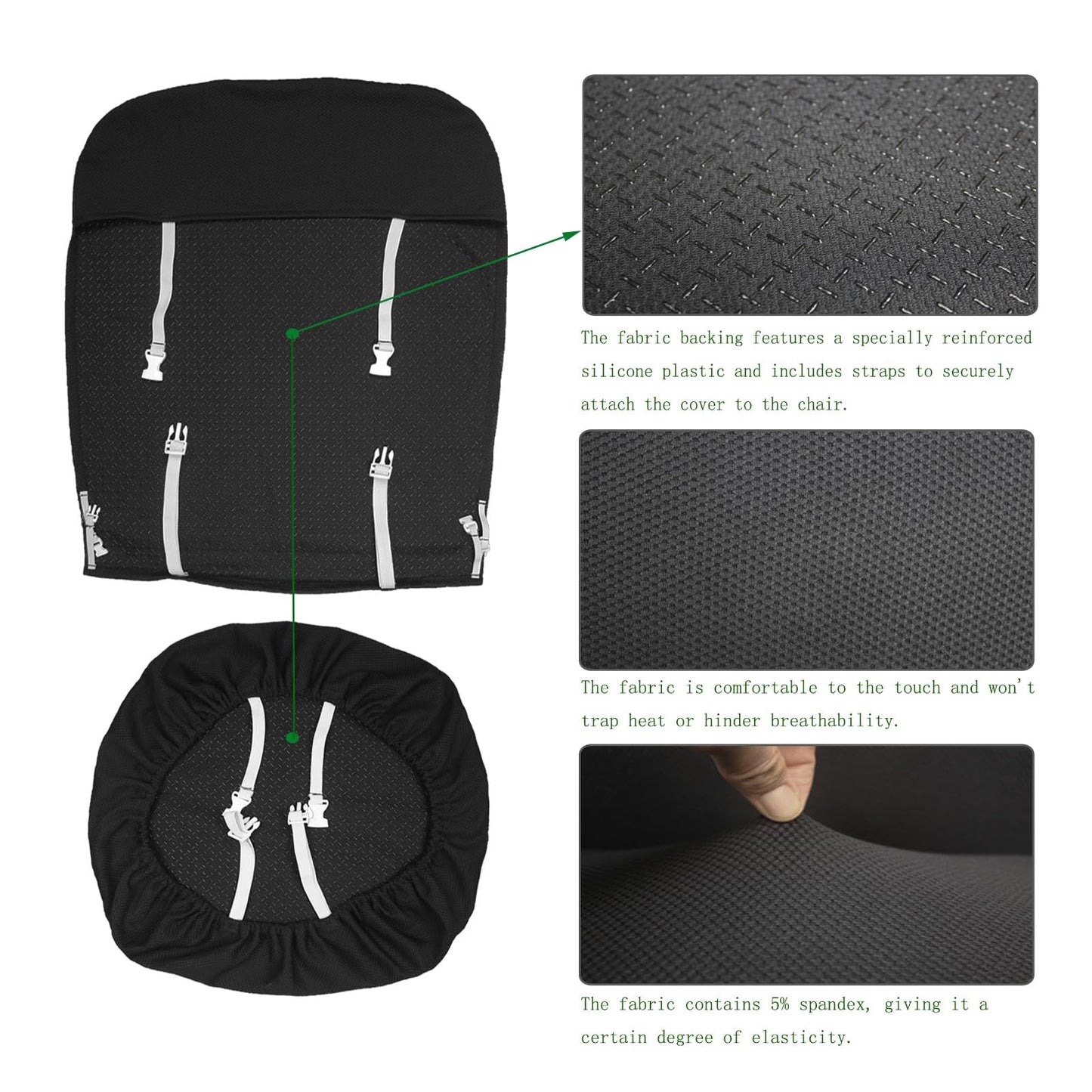 Yerinmeich 4-Piece Office Chair Seat Cover Set: Durable, Breathable, and Moisture-Wicking, Eco-Friendly Fabric. Compatible with steelcase leap V2 Classic and Reissue Office Chairs. (Black)