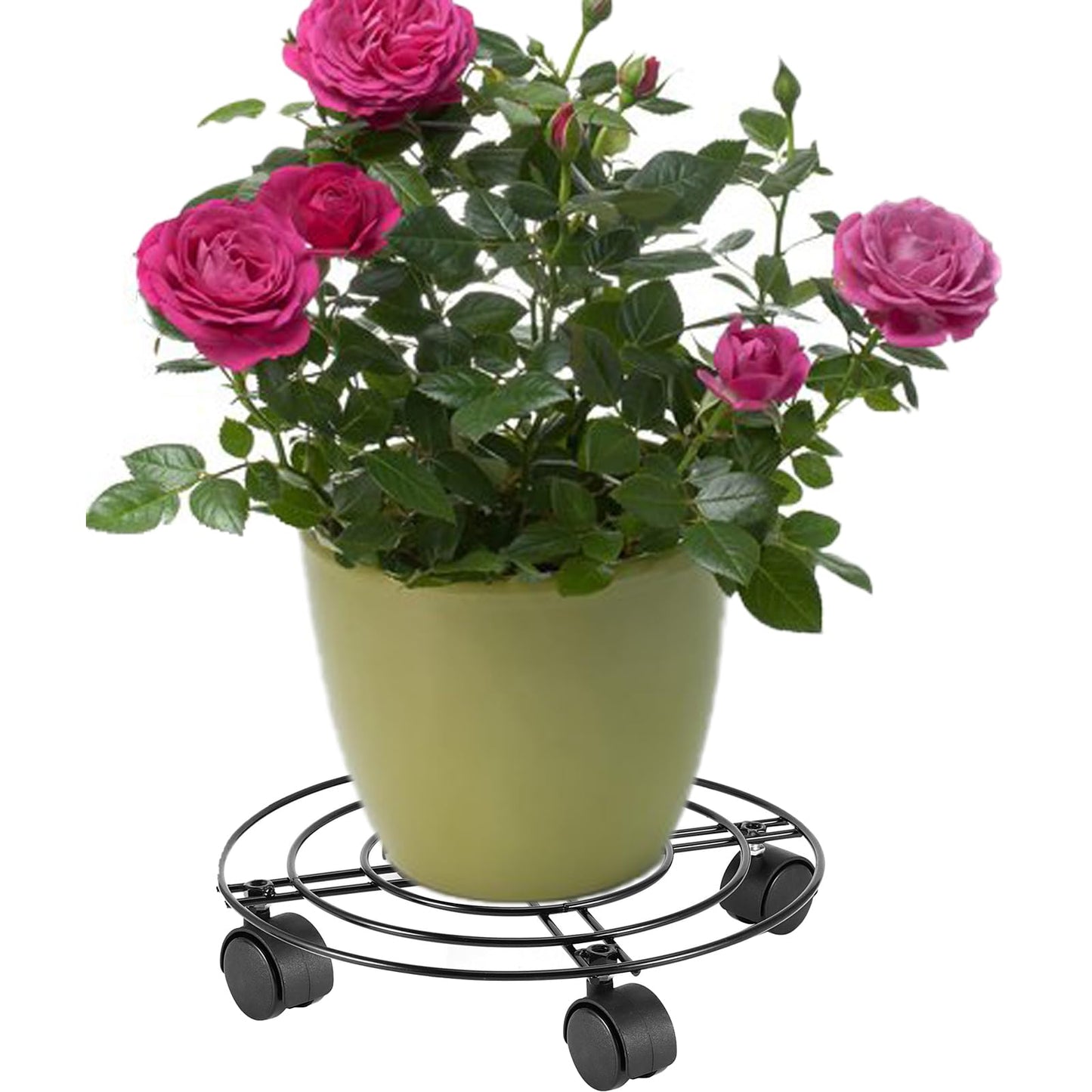 FUNSUEI Plant Stand with Wheels, 4 Pack 12 Inch Heavy Duty Iron Plant Caddy with 360°Swivel Wheels, Max Load 110 lbs for Flower Pot Outdoor Indoor, Black