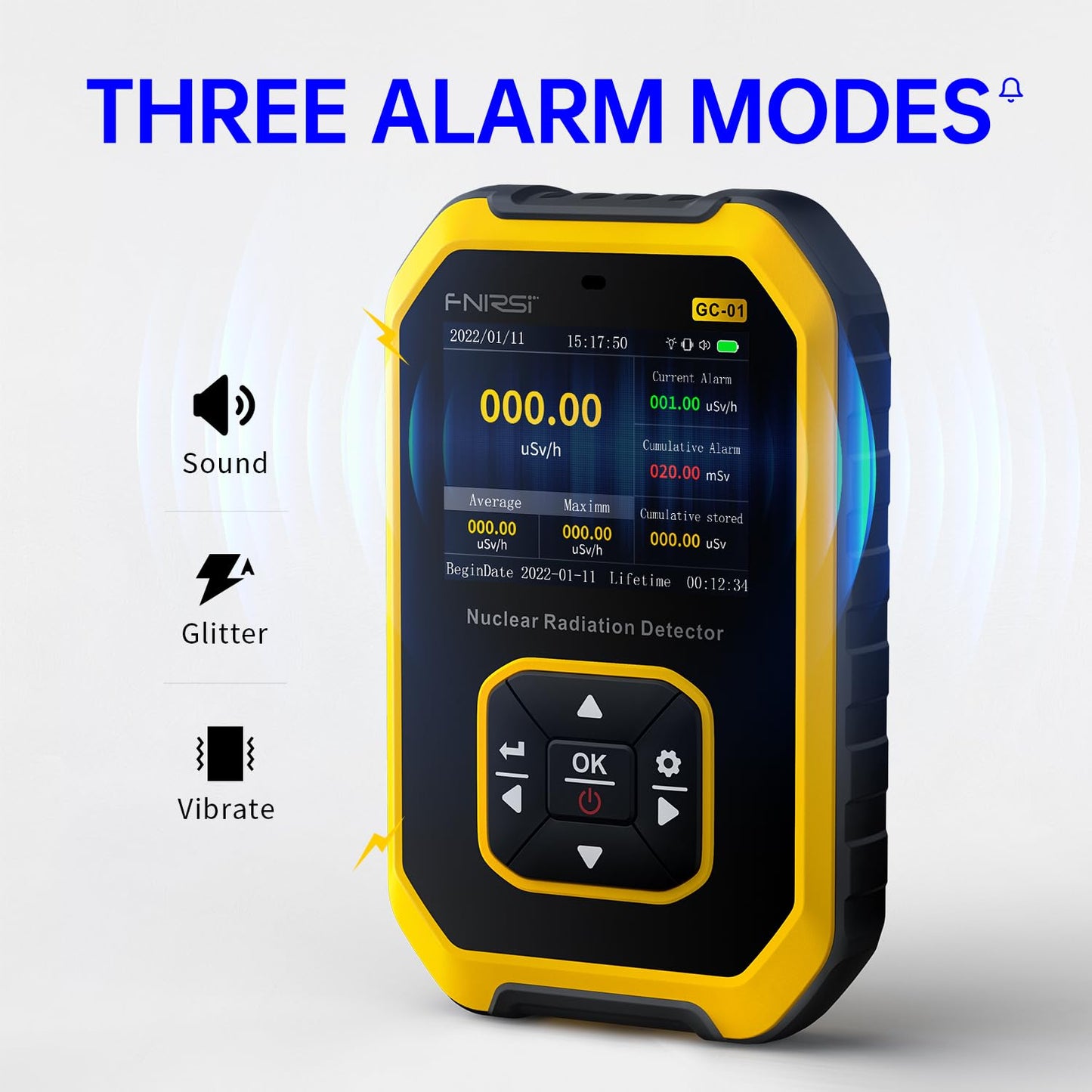FNIRSI Geiger Counter Nuclear Radiation Detector - Radiation Dosimeter with LCD Display, Portable Handheld Beta Gamma X-ray Rechargeable Radiation Monitor Meter, 5 Dosage Units Switched,0.0μSv-500mSv