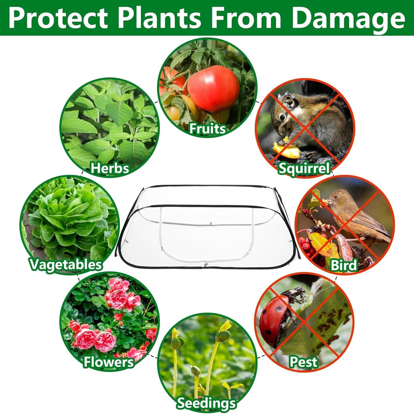 2 Pcs 45x22x16 Garden Row Accelerator Plants Cover - Pop Up Raised Garden Bed Vegetable Rows Plant Protector,Insect Bird Barrier Net Cage with Stakes for Protecting Seedlings Fruits Vegetable Row