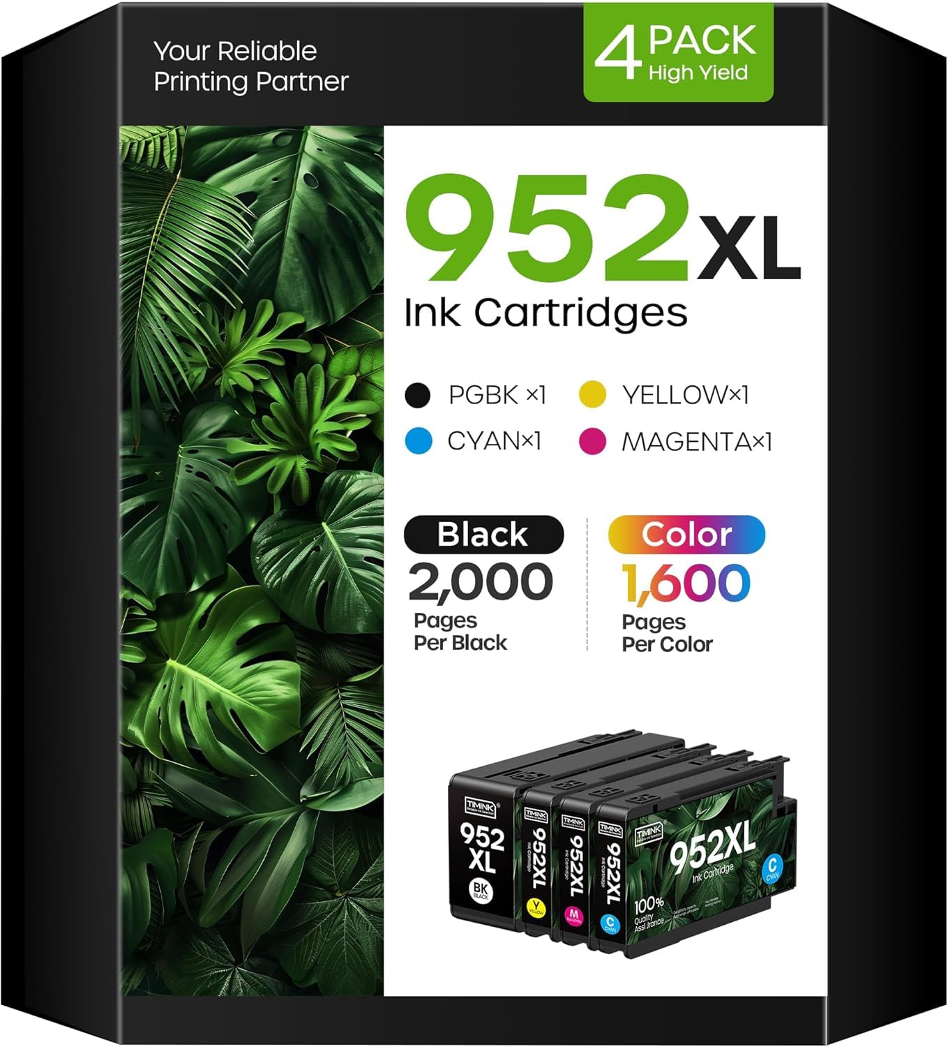 952XL Ink Cartridge Replacement for HP 952XL for 952 952 XL Ink Cartridge Compatible with OfficeJet Pro 8710 8715 8720 7740 7720 8210 8730 8740 OfficeJet 8702 (4 Pack,B/C/M/Y)