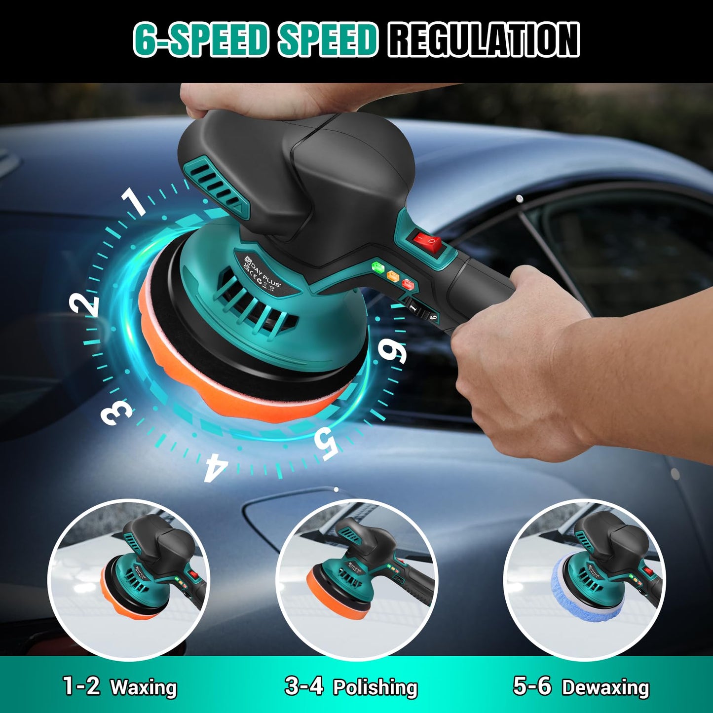 Cordless Car Buffer Polisher, Electric Polishing Machines Car Buffers and Polishers Kit,6 Variable Speed ,2*12V 2.0Ah Batteries,Cordless Polisher for Car Detailing/Polishing/Waxing/Scratch Removing