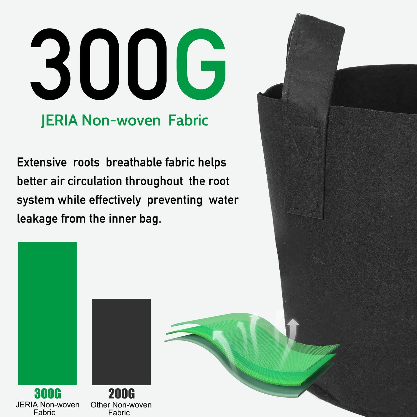 JERIA 12-Pack 10 Gallon, Vegetable/Flower/Plant Grow Bags, Aeration Fabric Pots with Handles (Black)
