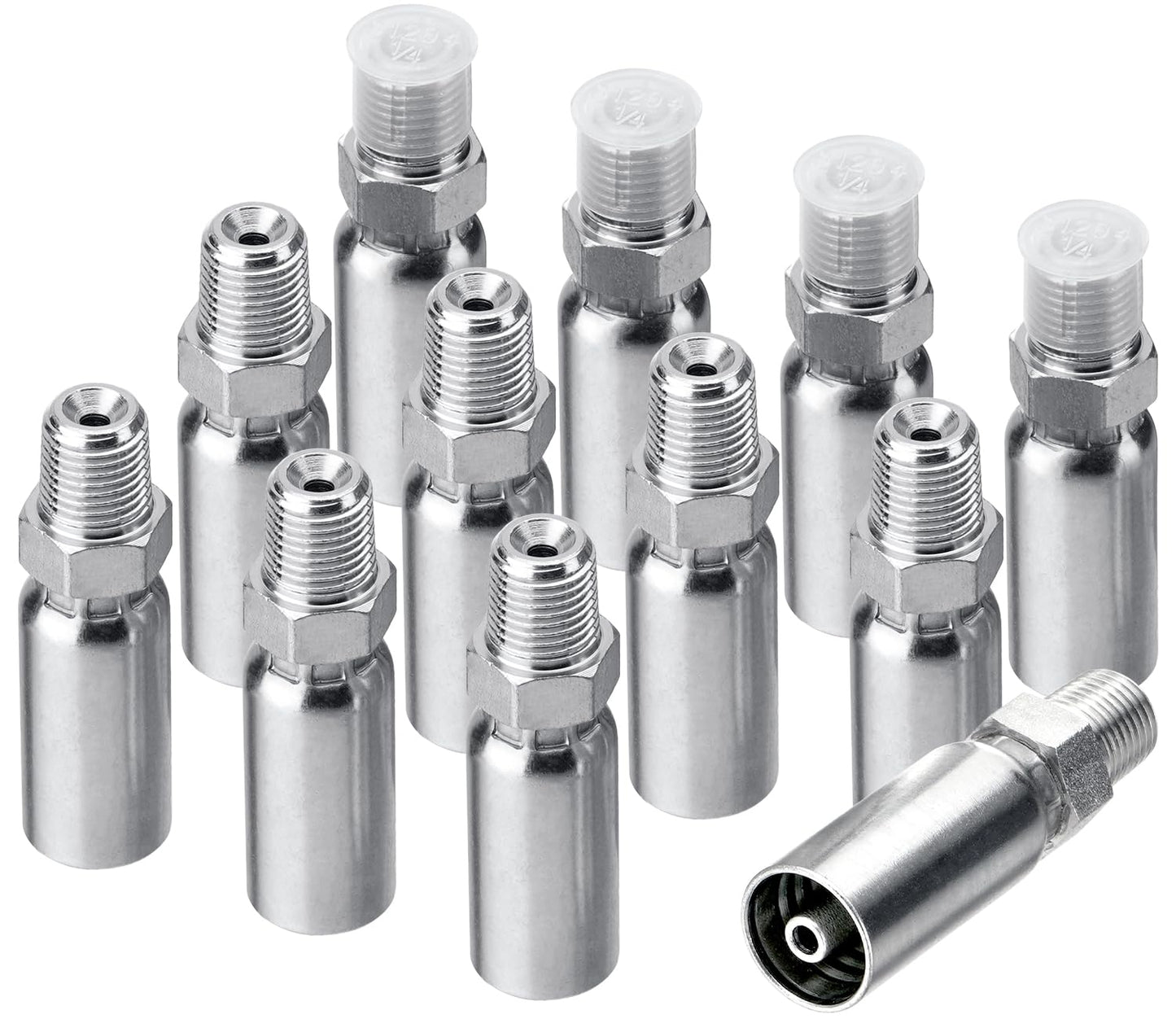 Racewill 12 Pack Hydraulic Hose Fittings: 1/4" I.D. Hose x 1/4" NPTF Male with Protection Cover, Hydraulic Hose End Crimp Fitting Kits Compatible with Weatherhead/Eaton/Dayco U-Series