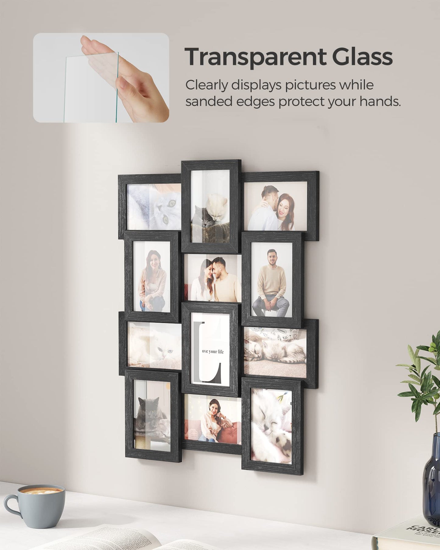 SONGMICS Collage Picture Frames, 4x6 for Wall Decor 12 Pack, Assembly Required, Ink Black URPF26BK