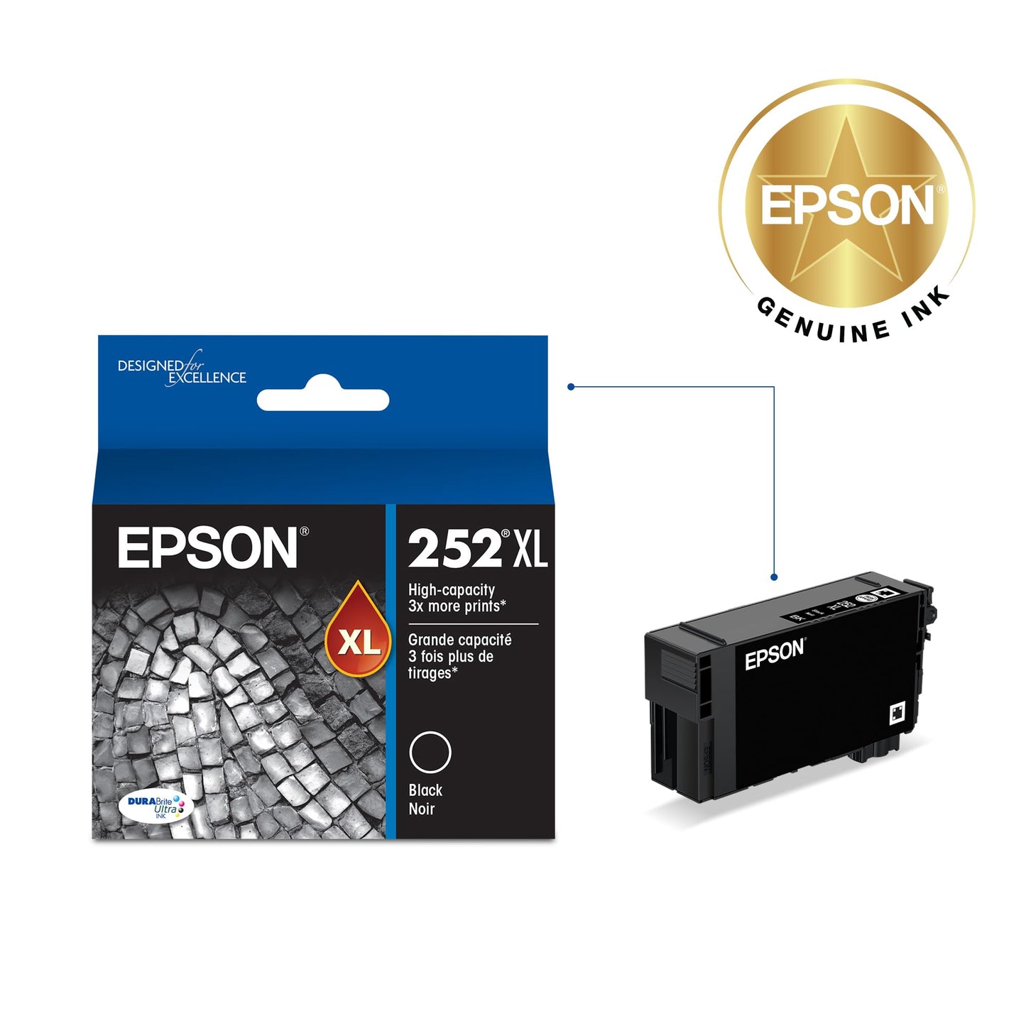 EPSON 252 DURABrite Ultra Ink High Capacity Black Cartridge (T252XL120-S) Works with Workforce WF-3620, 3640, 7110, 7610, 7620, 7710, 7720, 7210