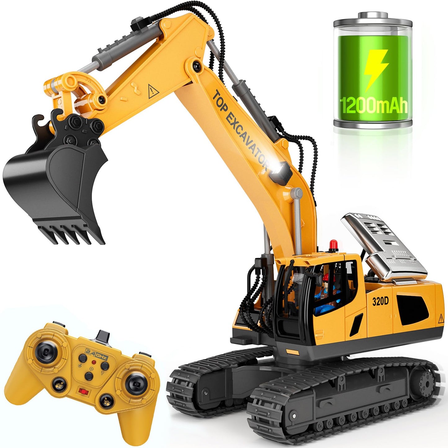 NOKA Remote Control Excavator Toys - 11CH RC Excavator Toys, RC Engineering Truck Toy with Rechargeable 2×1200mAh Battery, Metal Shovel, Lights Sound, Christmas Birthday Gift for Boys Kids Age 3+
