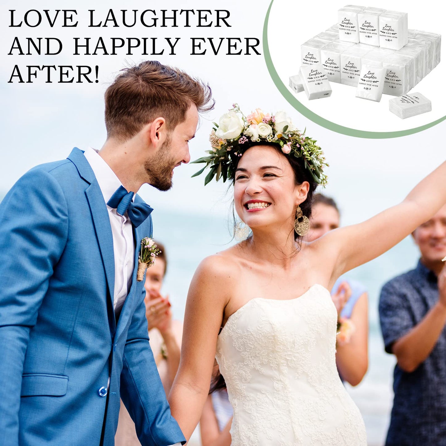 50 Pack Happy Tears Tissues Packs for Wedding Bulk Facial Tissues Items for Guests Welcome Bags Pocket Paper 3 Ply Individual Mini Travel Tissue Packs for Wedding Graduation Party Ceremony(Classic)