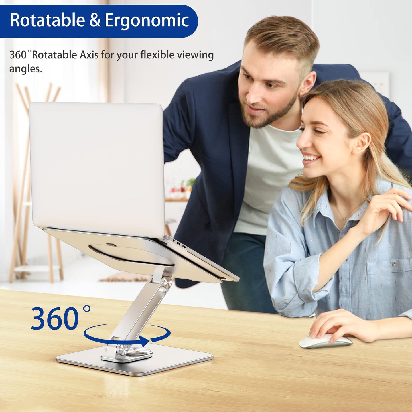 BESIGN LSX7 Laptop Stand with 360° Rotating Base, Ergonomic Adjustable Notebook Stand, Riser Holder Computer Stand Compatible with Air, Pro, Dell, HP, Lenovo More 10-15.6" Laptops, Lapdesk, Silver