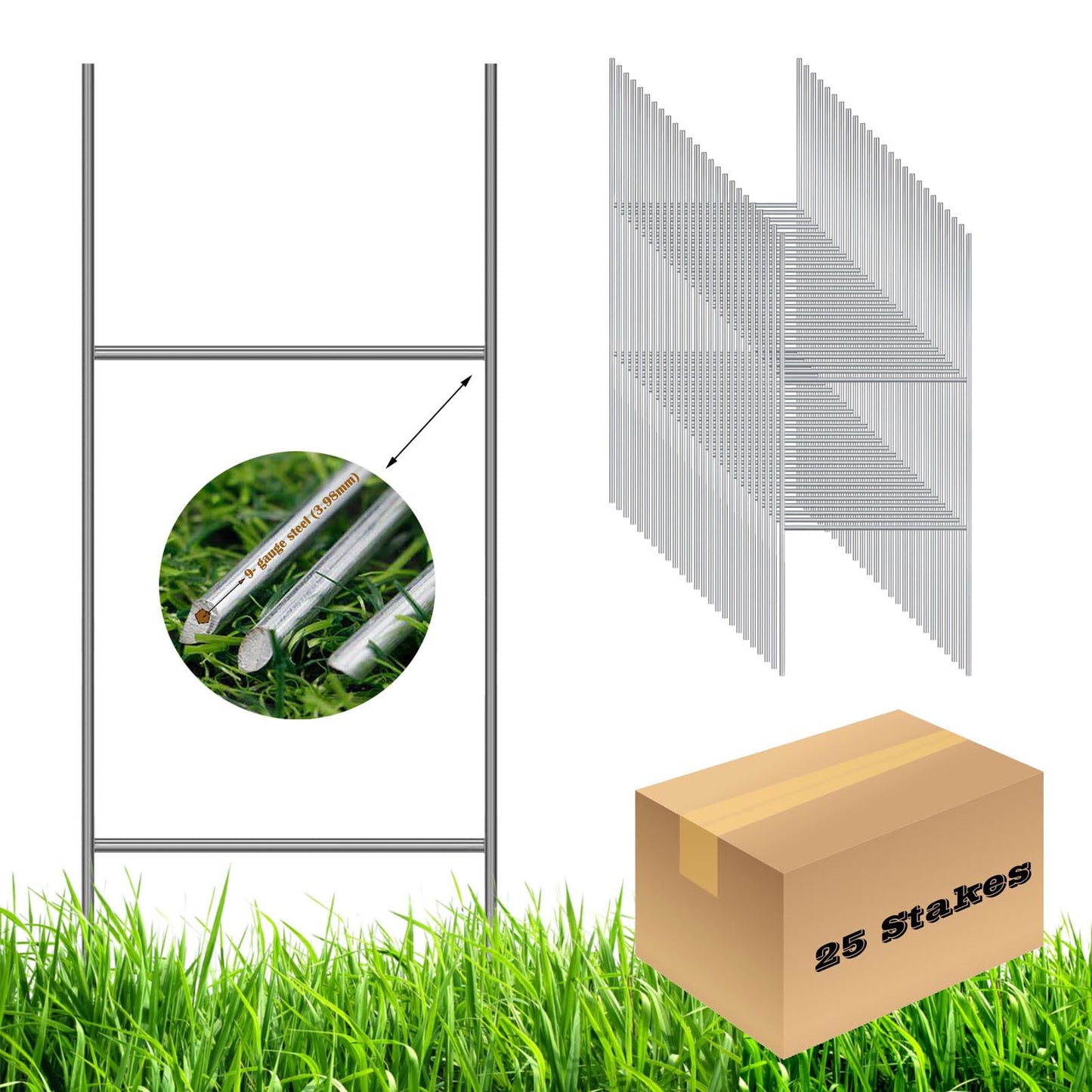 H Frame Wire Stakes 30 x10-inch (Pkg of 25) 9ga Metal -Yard Sign Stakes for Advertising Board,Yard Stakes for Signs,Lawn Sign Holder