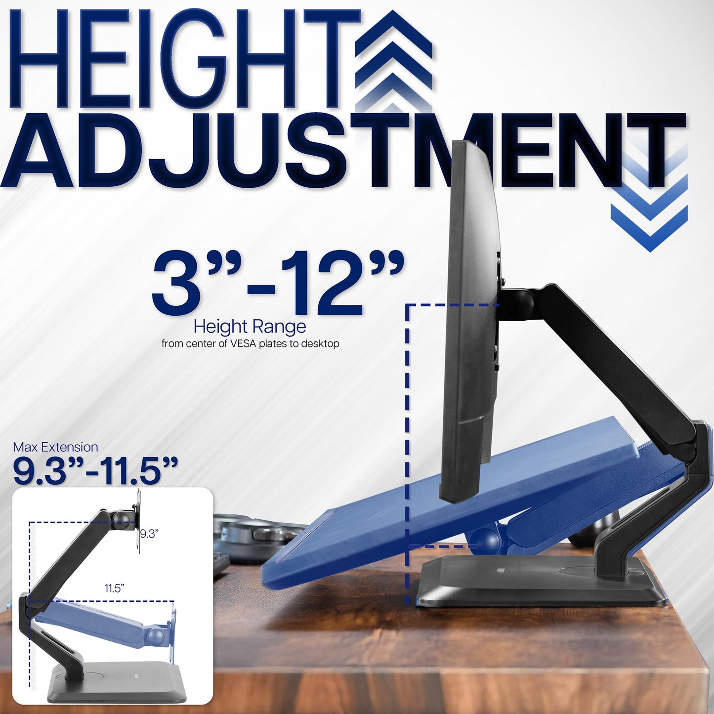 VIVO Premium Single 17 to 32 inch VESA Monitor and Touch Screen Desk Stand with Rotating Base, Freestanding Pneumatic Height Adjustable Arm, 12 inch Maximum Screen Height, Black, STAND-V001R