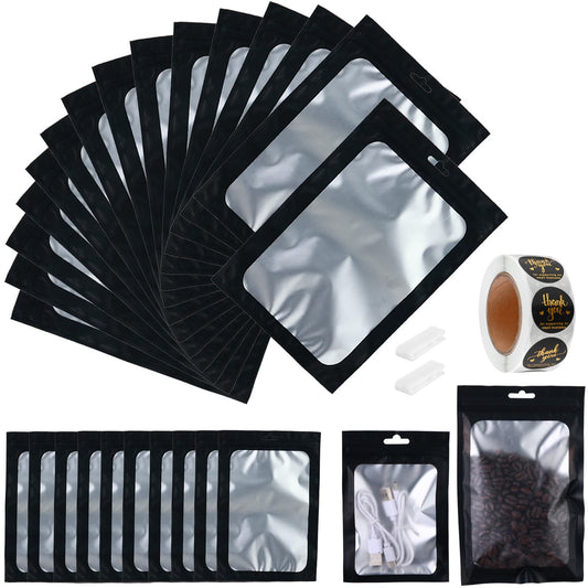 150-pack 10 x 14 in Mylar Bags with Clear Window 1 Gallon Large Resealable Foil Pouches for Food Storage Smell Proof Edible Packaging Bag for Jewelry Small Business Shipping Bags, Matte black